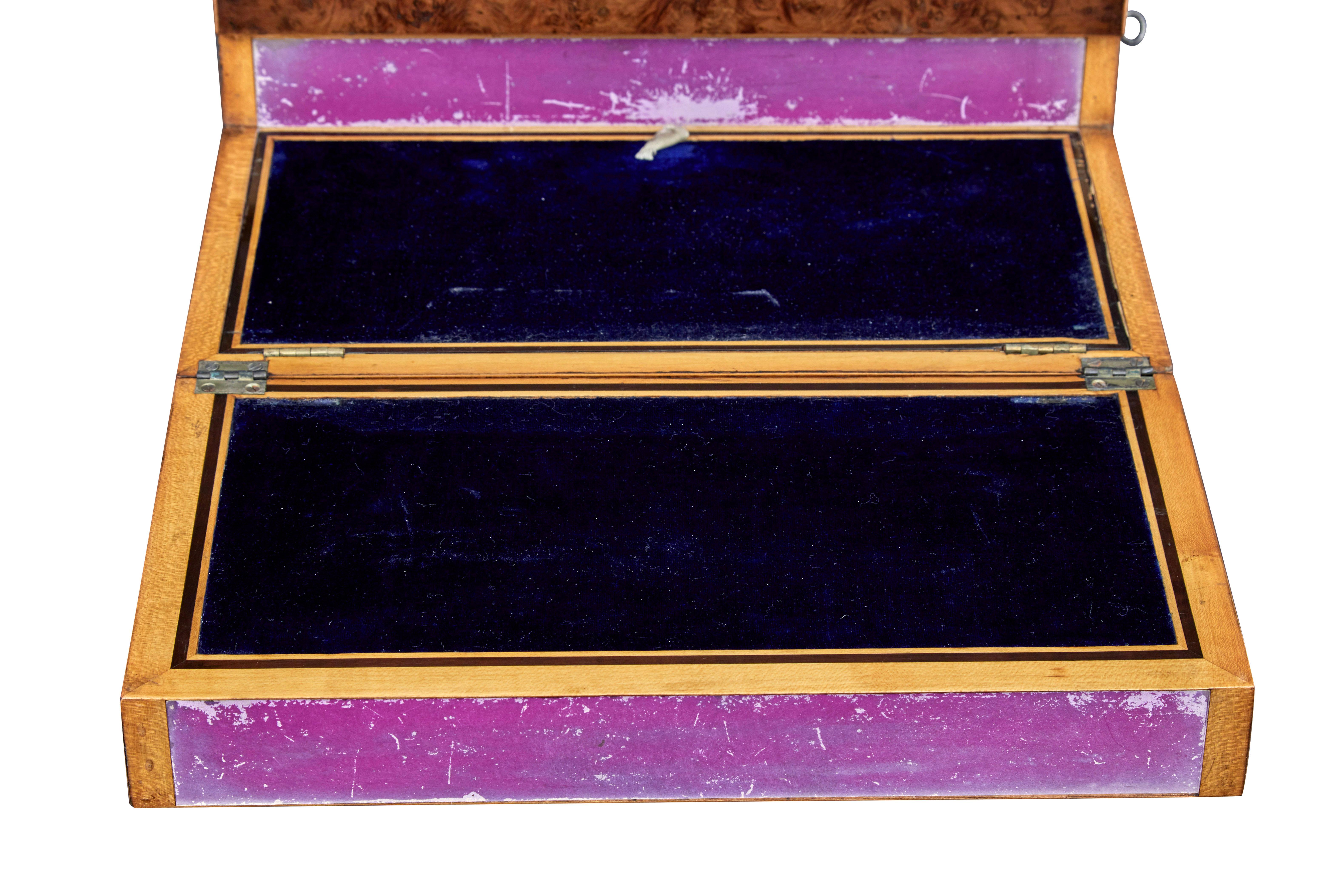 19th Century 19th century victorian burr walnut desk top writing slope For Sale