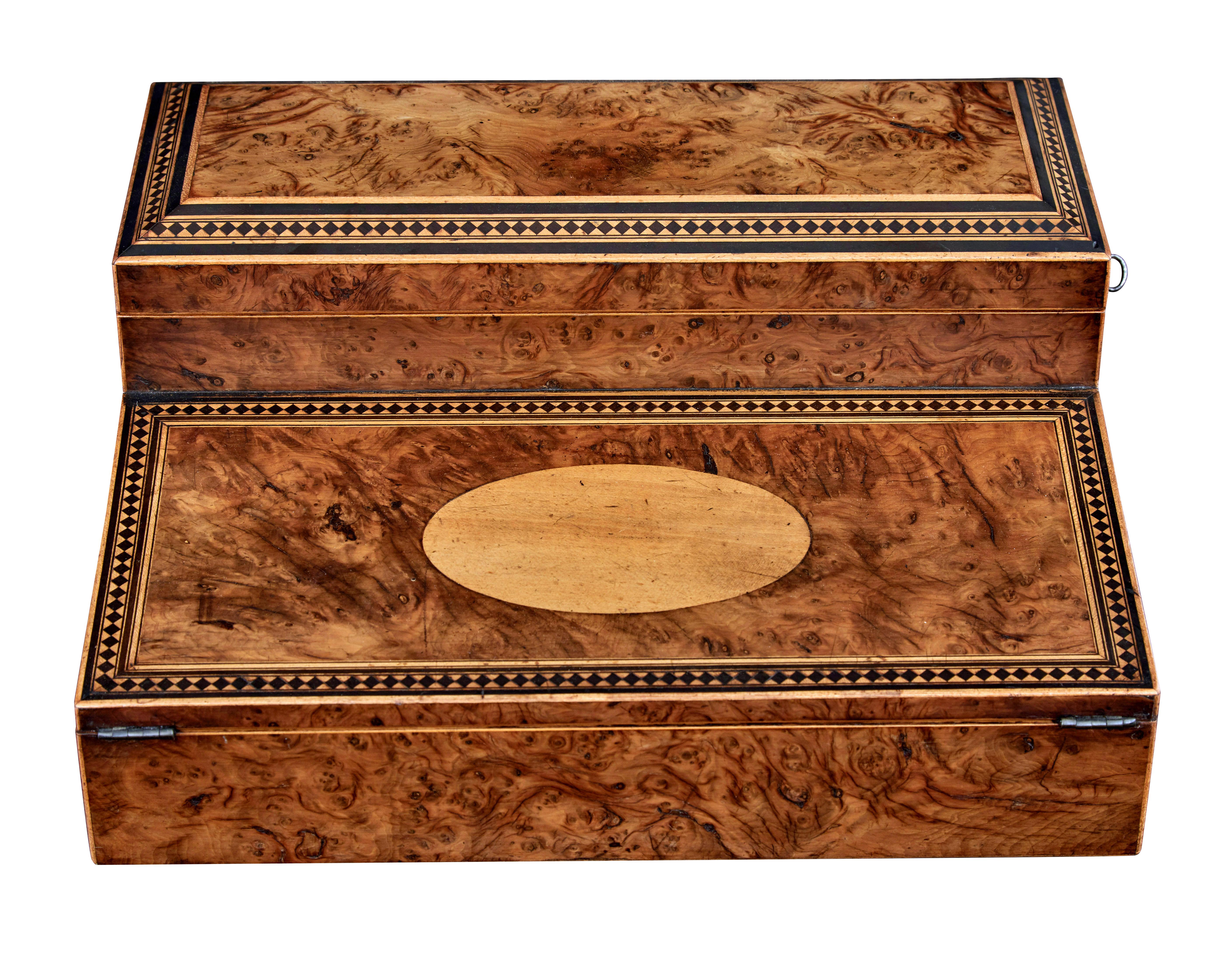 19th century victorian burr walnut desk top writing slope For Sale 1