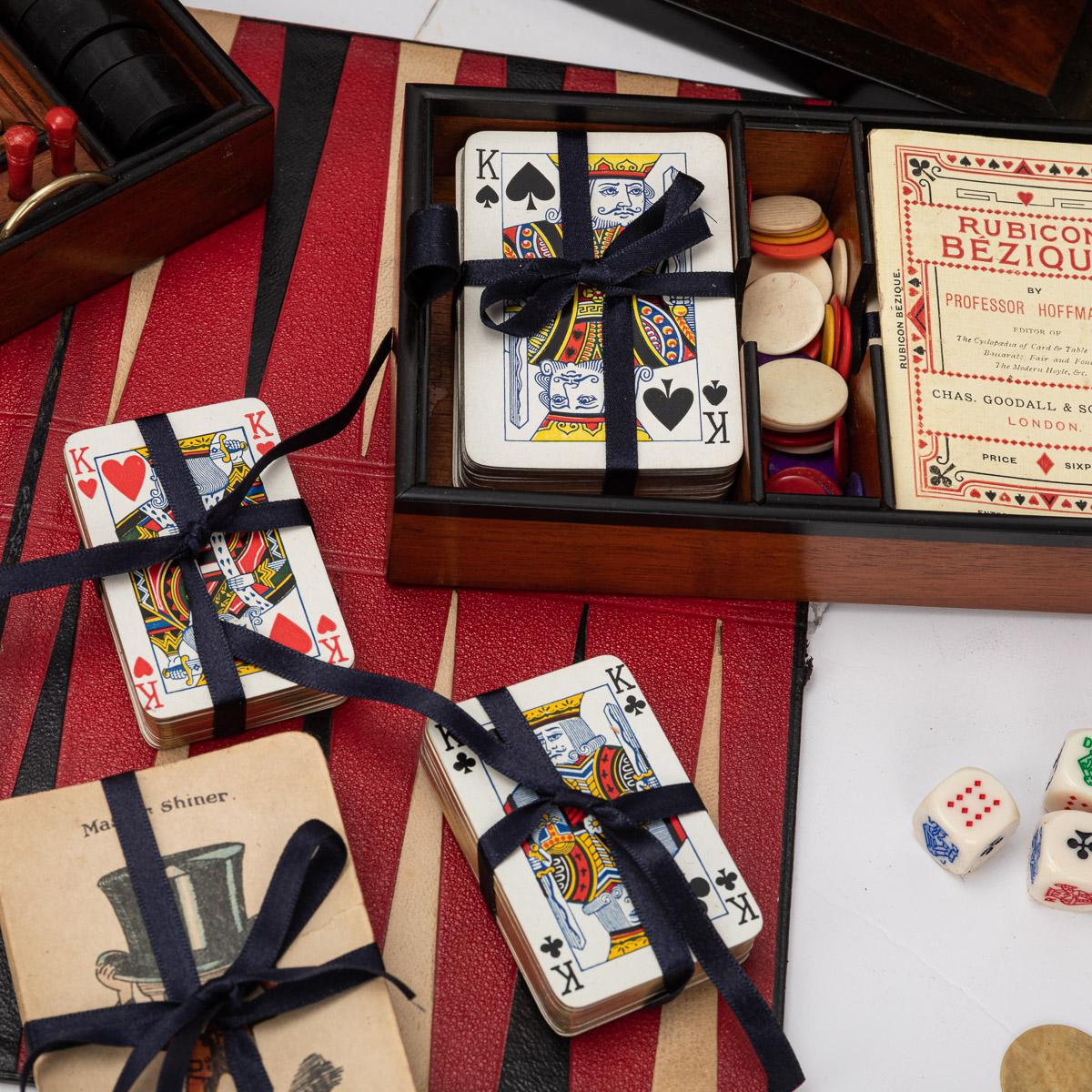19th Century Victorian Burr Walnut Games Compendium, Cards & Board Games c.1890 2
