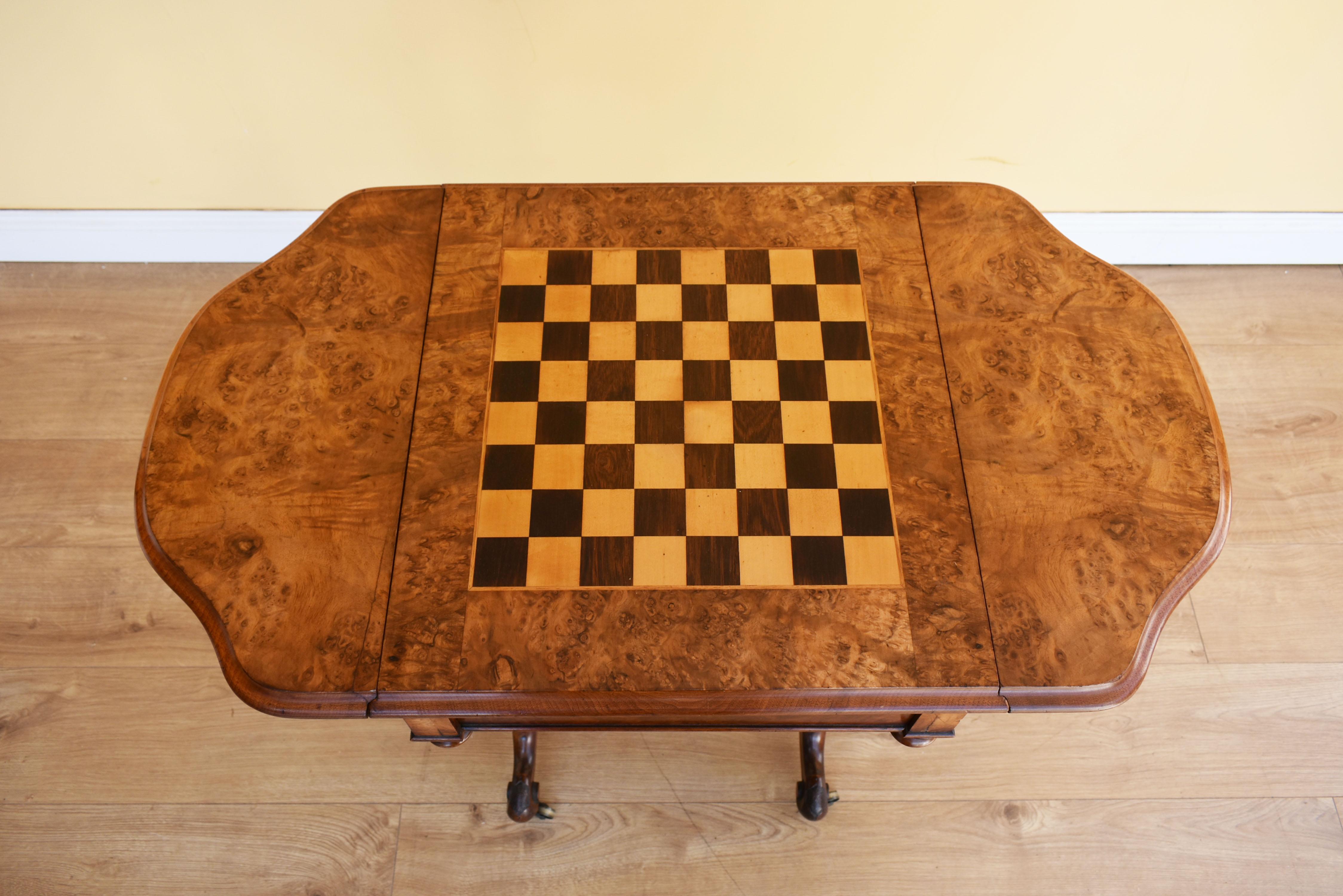 19th Century Victorian Burr Walnut Games Table 7
