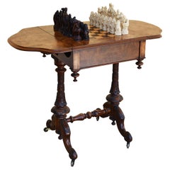19th Century Victorian Burr Walnut Games Table