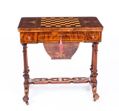 19th Century Victorian Burr Walnut and Inlaid Card Games Work Table
