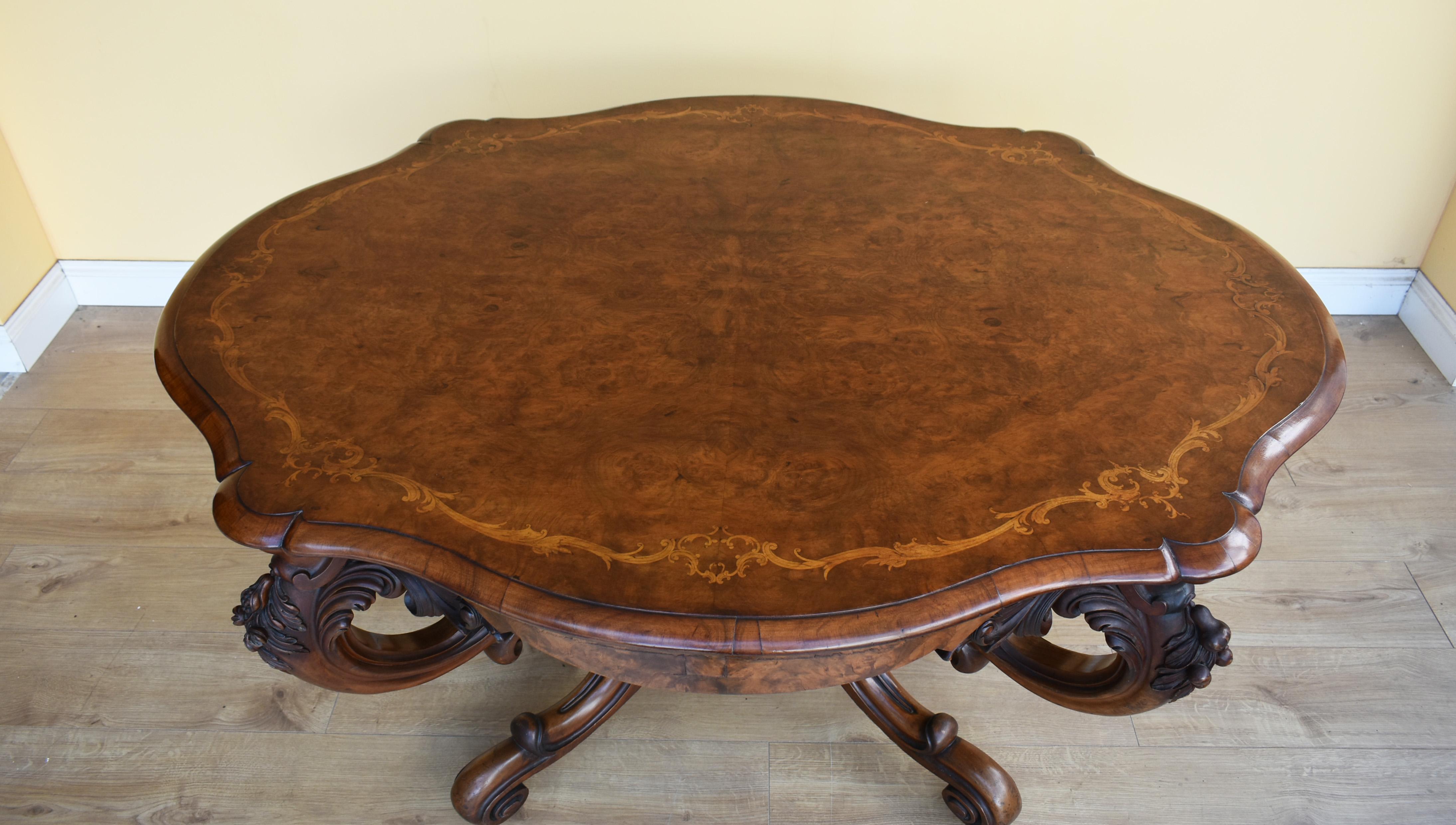 19th Century Victorian Burr Walnut Inlaid Centre Table 5