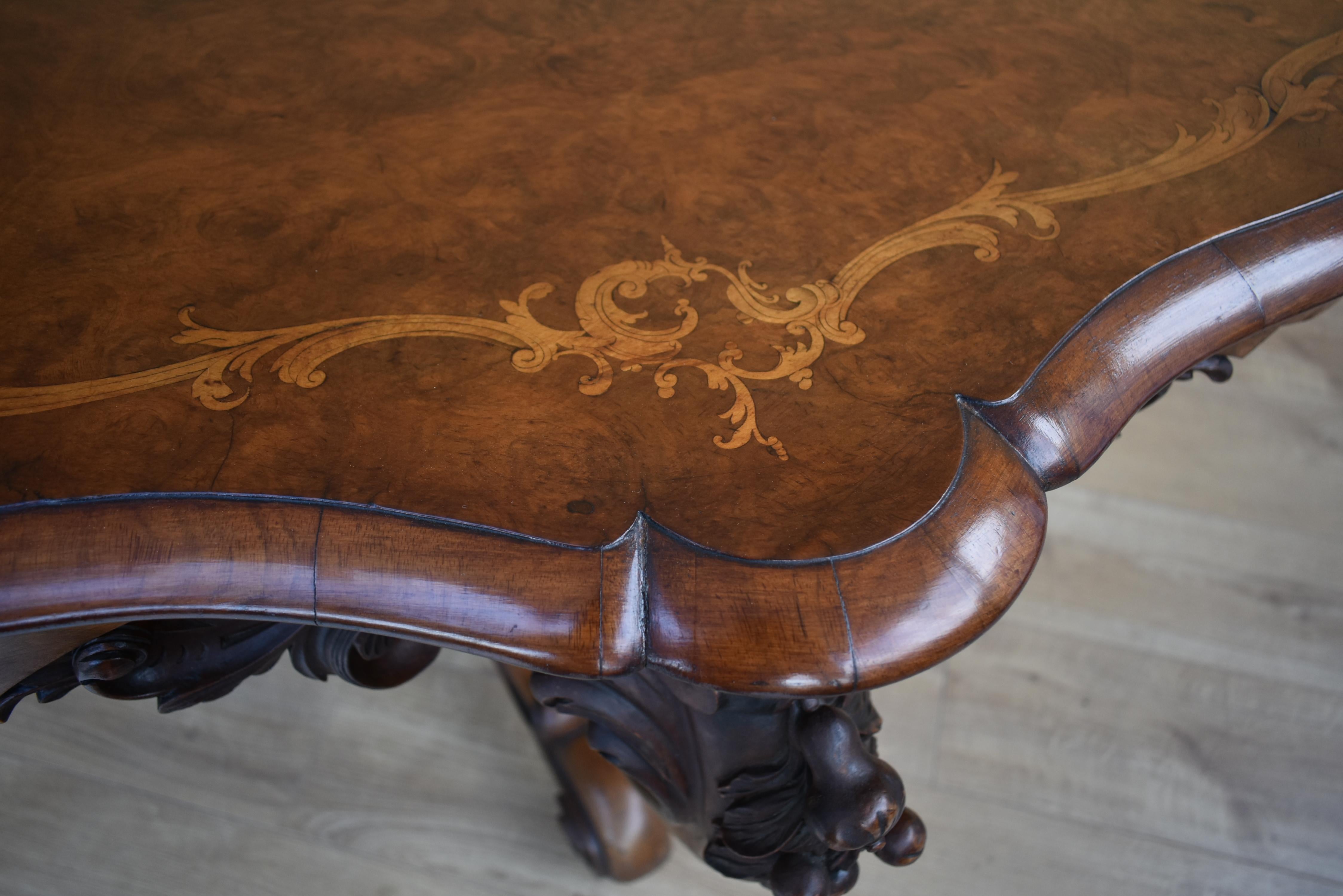 19th Century Victorian Burr Walnut Inlaid Centre Table 4