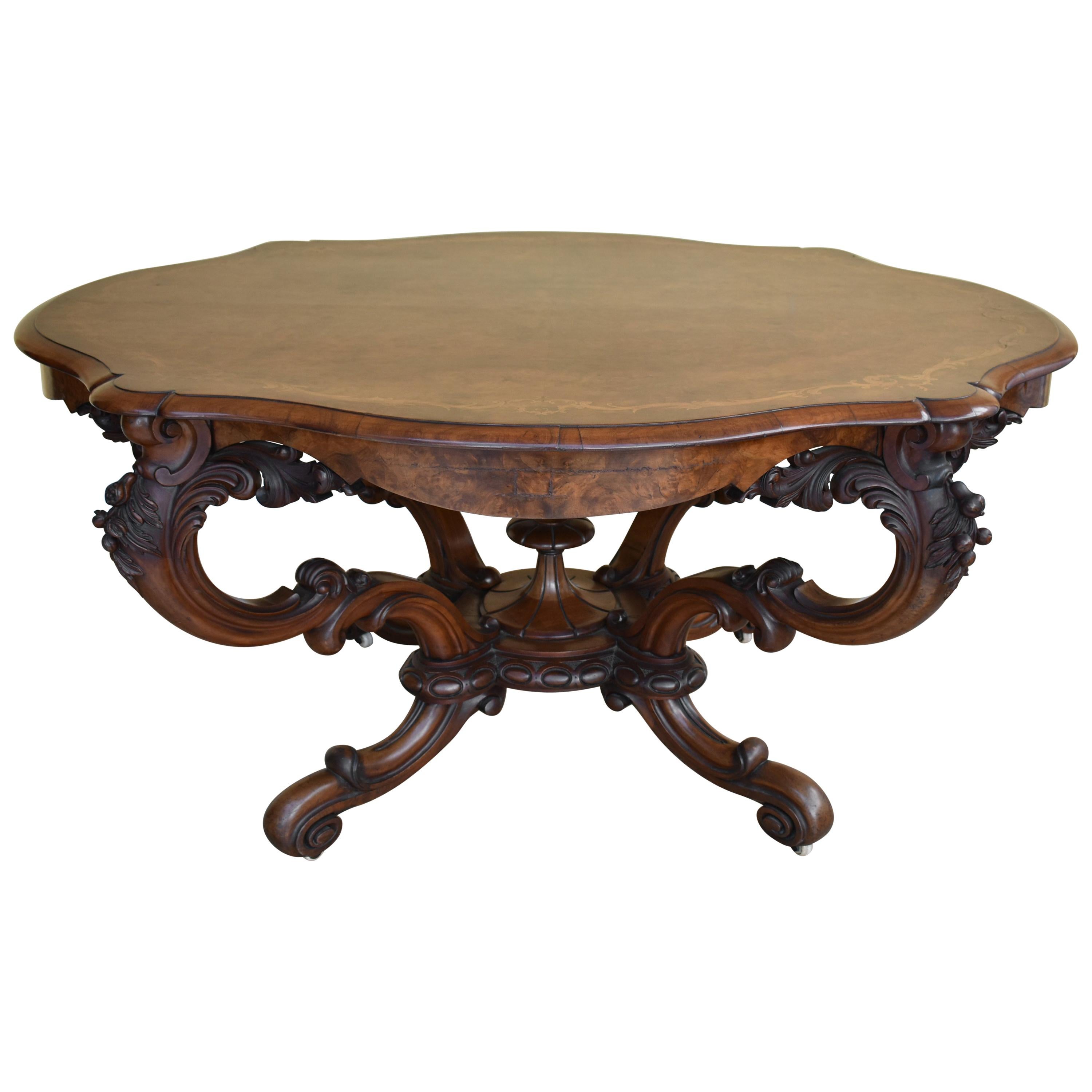 19th Century Victorian Burr Walnut Inlaid Centre Table