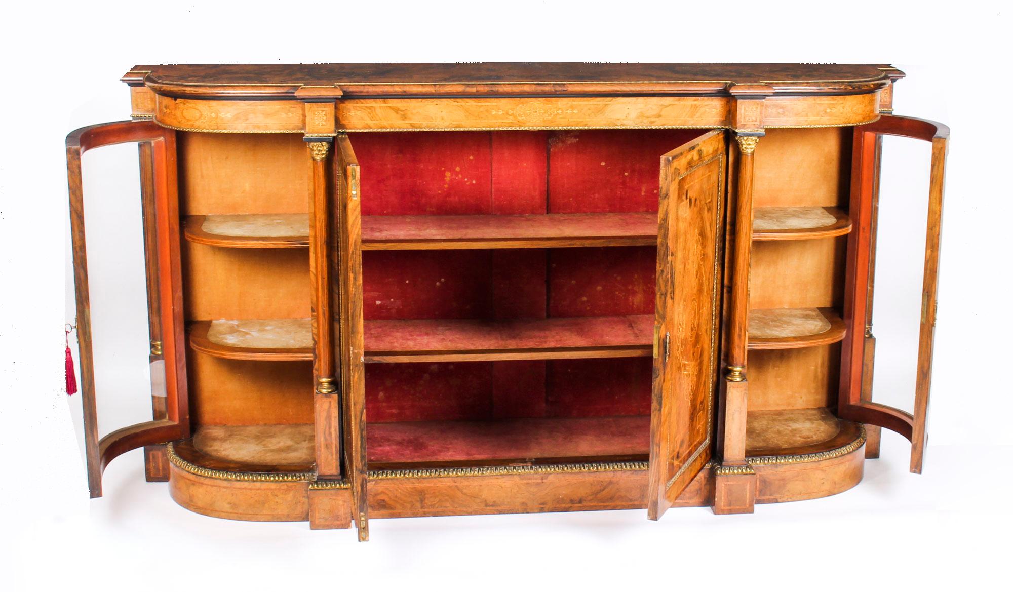 19th Century Victorian Burr Walnut Inlaid Credenza Side Cabinet 4