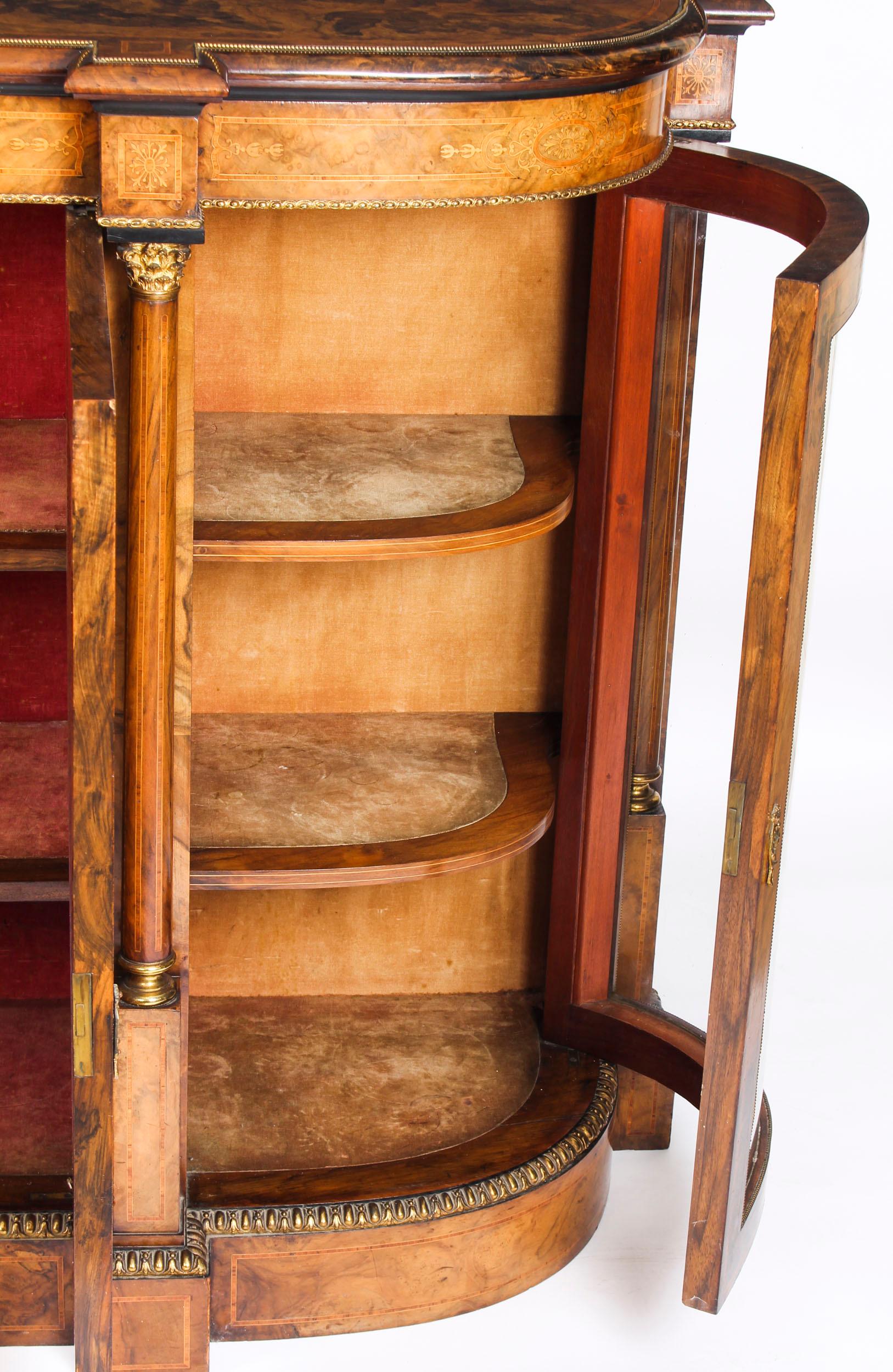 19th Century Victorian Burr Walnut Inlaid Credenza Side Cabinet 6