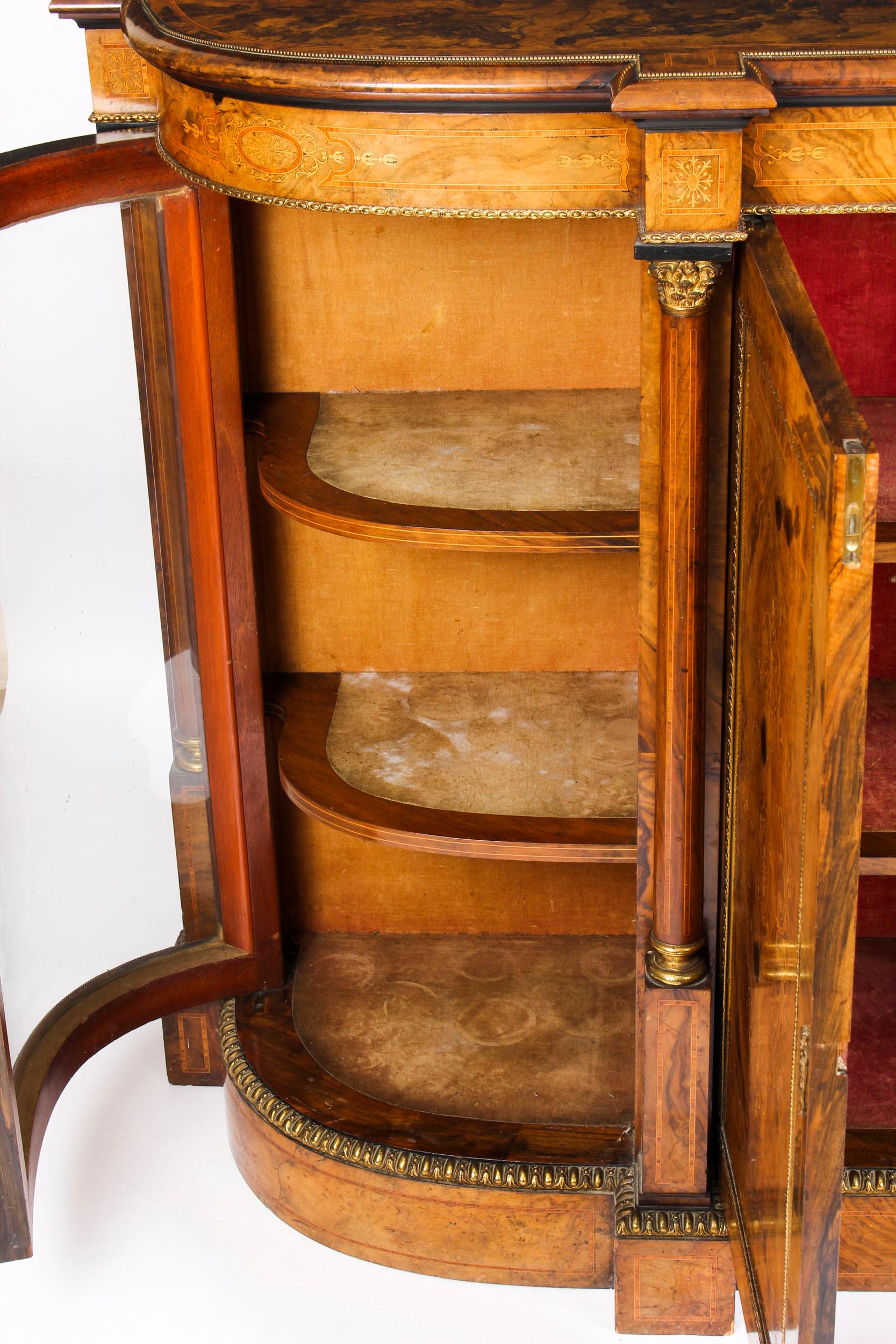 19th Century Victorian Burr Walnut Inlaid Credenza Side Cabinet 7