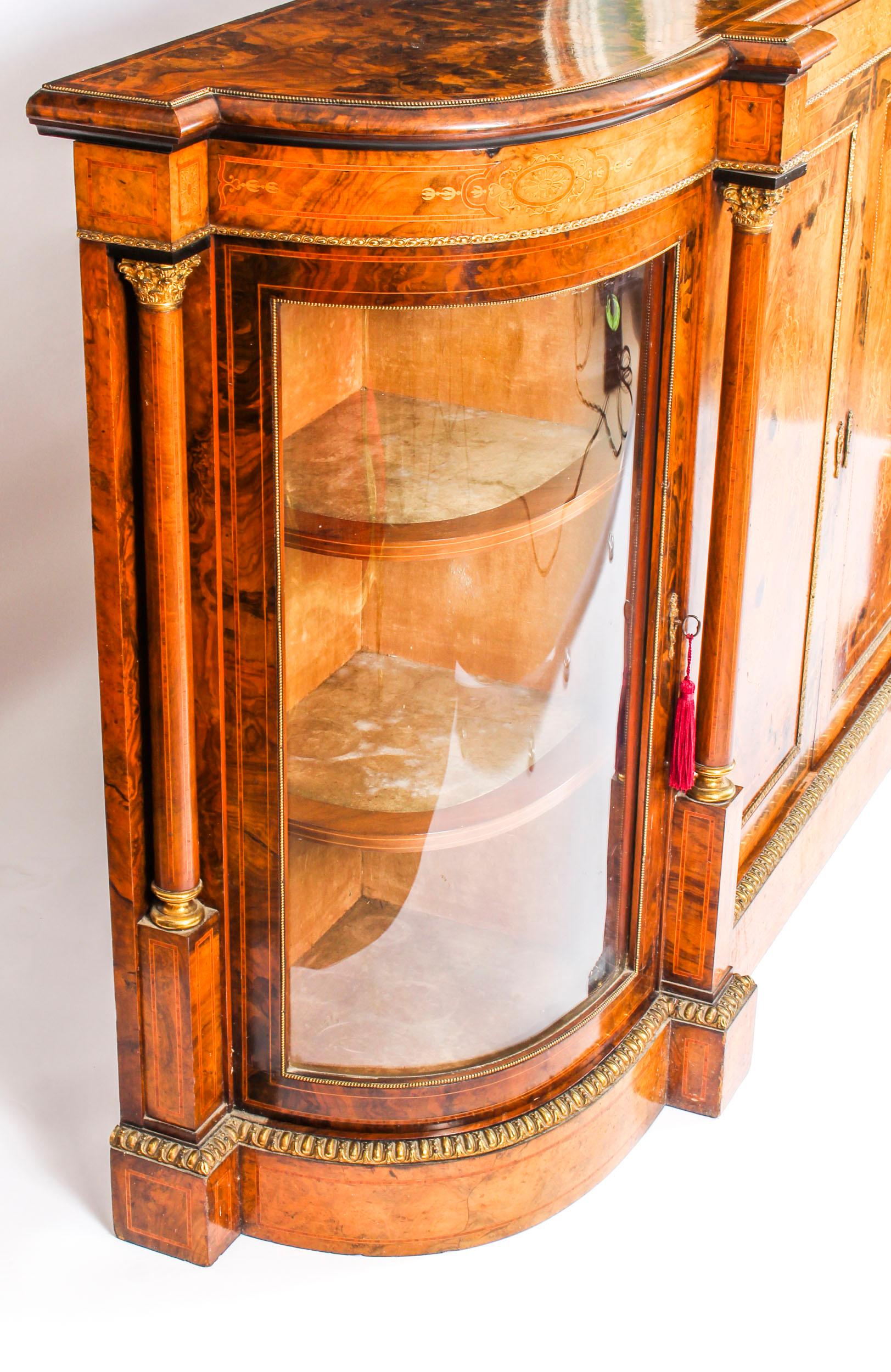 19th Century Victorian Burr Walnut Inlaid Credenza Side Cabinet 9