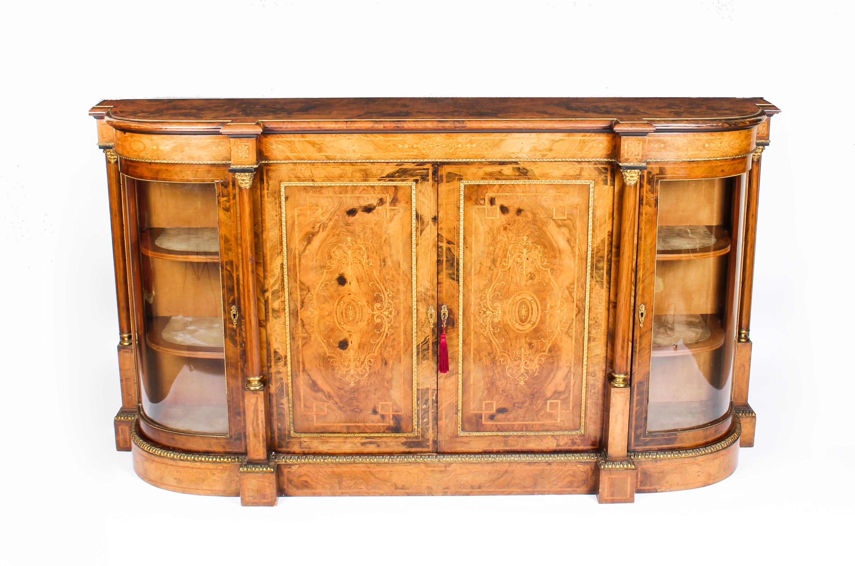 19th Century Victorian Burr Walnut Inlaid Credenza Side Cabinet 10