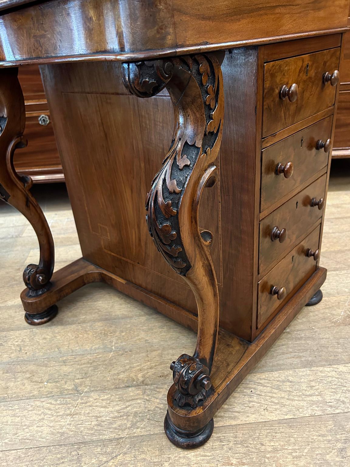 19th Century Victorian Burr Walnut Inlaid Davenport 5
