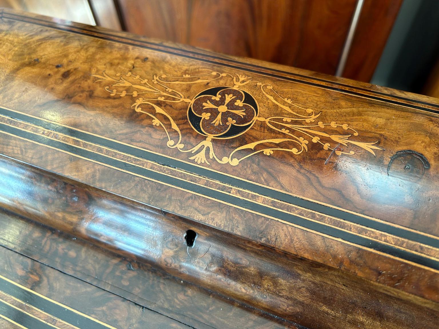 19th Century Victorian Burr Walnut Inlaid Davenport 7