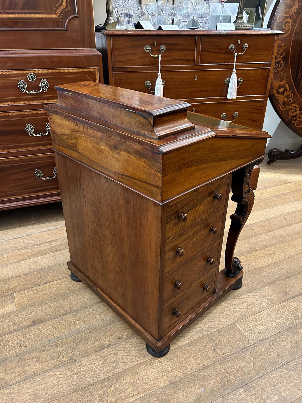 19th Century Victorian Burr Walnut Inlaid Davenport 7