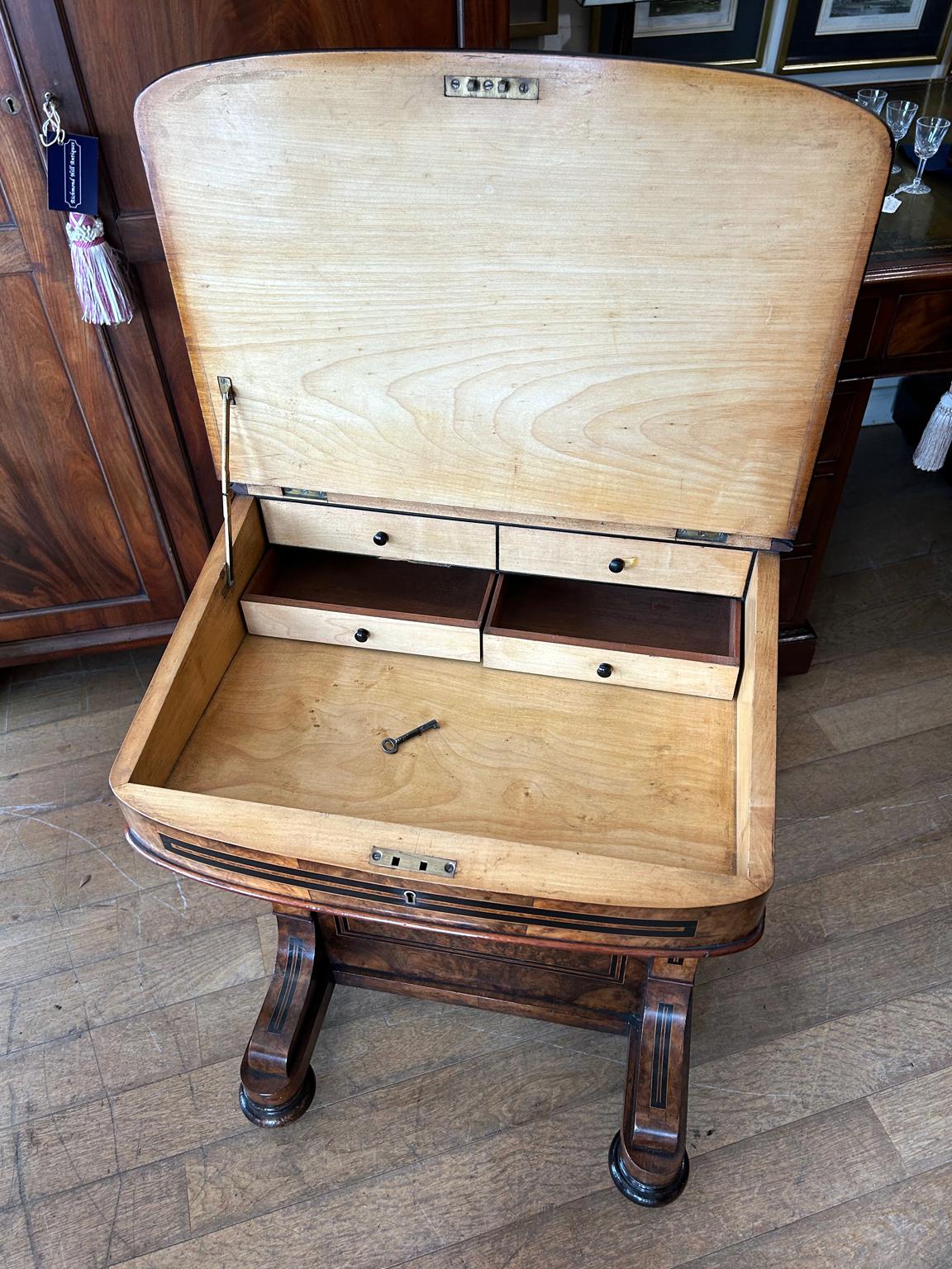 19th Century Victorian Burr Walnut Inlaid Davenport 9