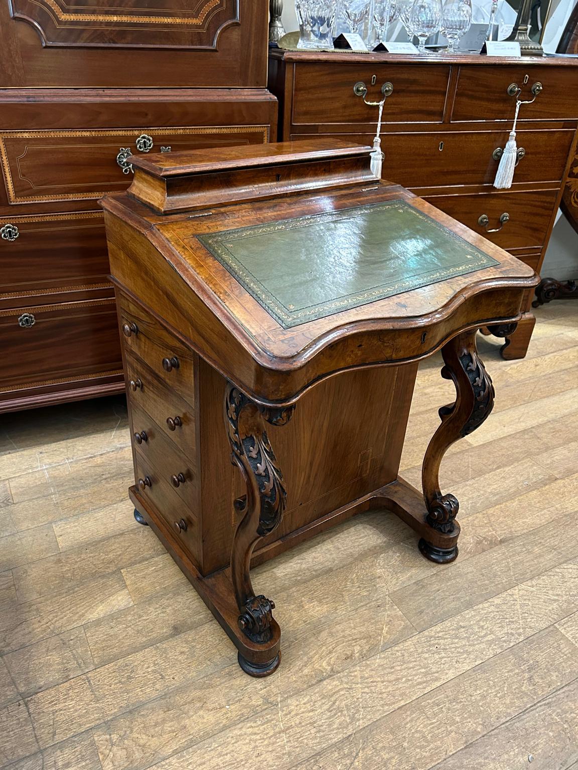 Hand-Crafted 19th Century Victorian Burr Walnut Inlaid Davenport