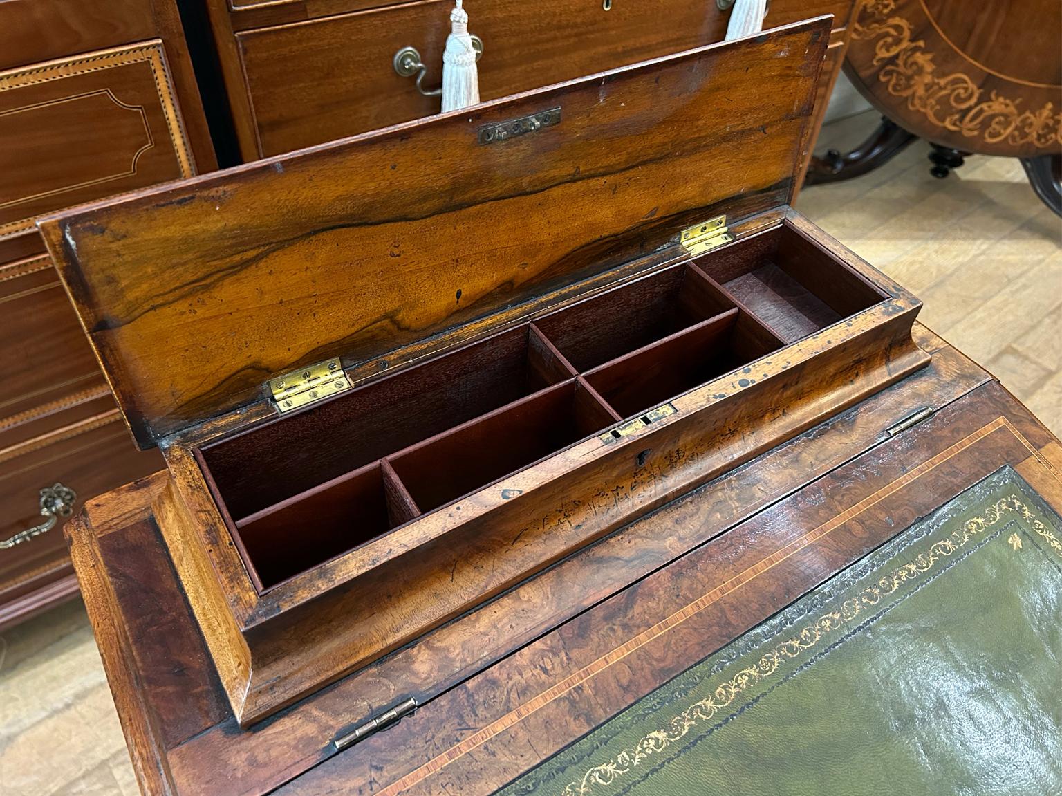 19th Century Victorian Burr Walnut Inlaid Davenport 1