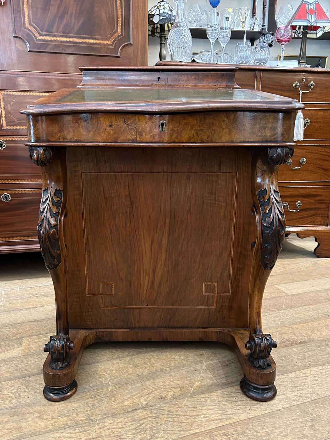 19th Century Victorian Burr Walnut Inlaid Davenport 4