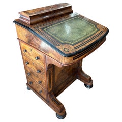 Antique 19th Century Victorian Burr Walnut Inlaid Davenport