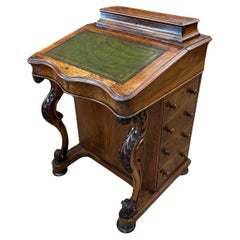 Antique 19th Century Victorian Burr Walnut Inlaid Davenport