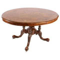 Antique 19th Century Victorian Burr Walnut Inlaid Dining o rCentre Table