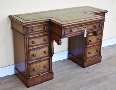 19th Century Victorian Burr Walnut Inlaid Pedestal Desk