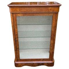 19th Century Victorian Burr Walnut Inlaid Pier Cabinet