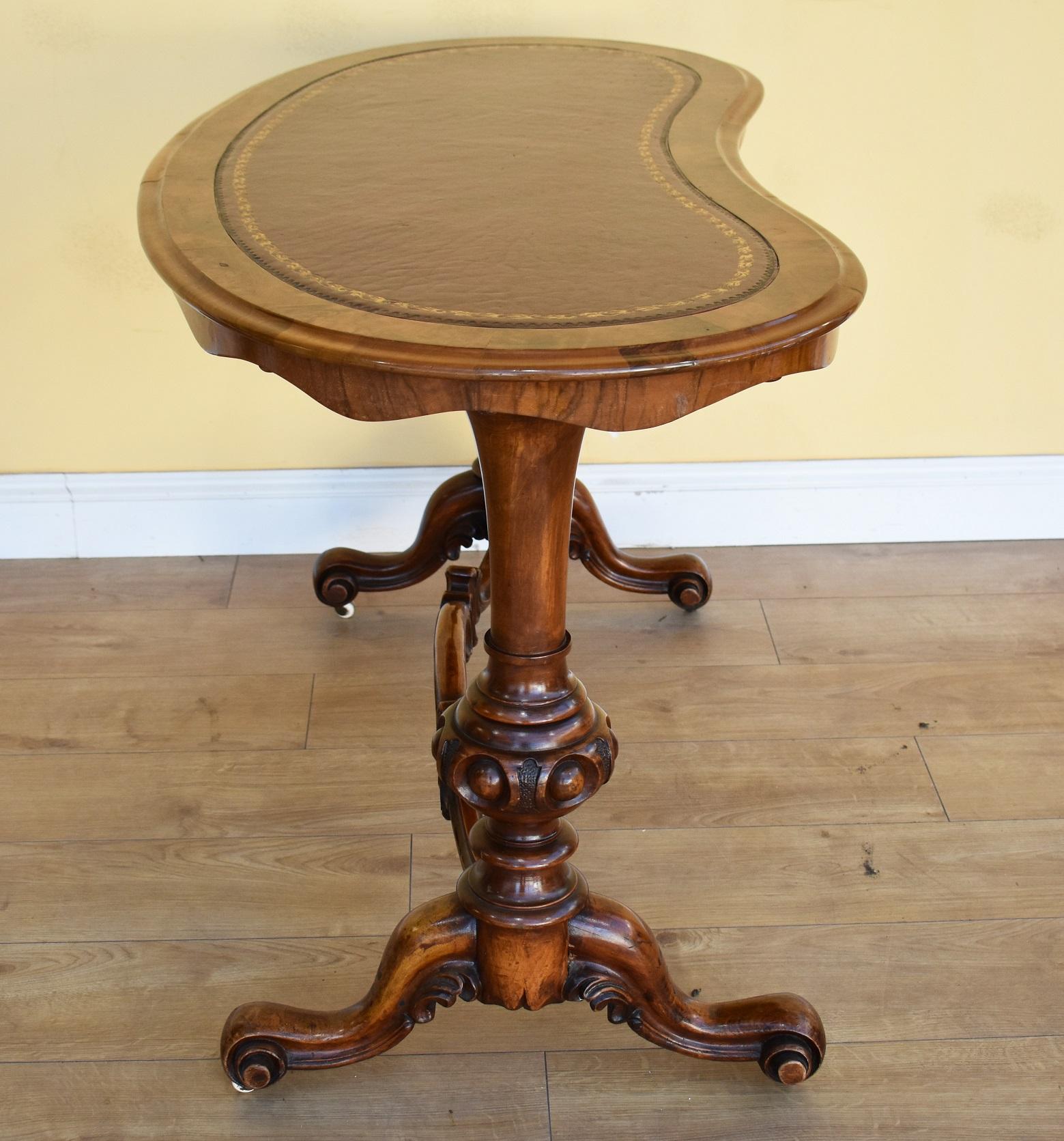 Leather 19th Century Victorian Burr Walnut Kidney Shaped Ladies Writing Table