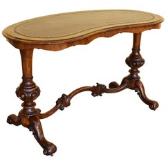 19th Century Victorian Burr Walnut Kidney Shaped Ladies Writing Table