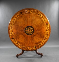 19th Century Victorian Burr Walnut & Marquetry Circular Breakfast