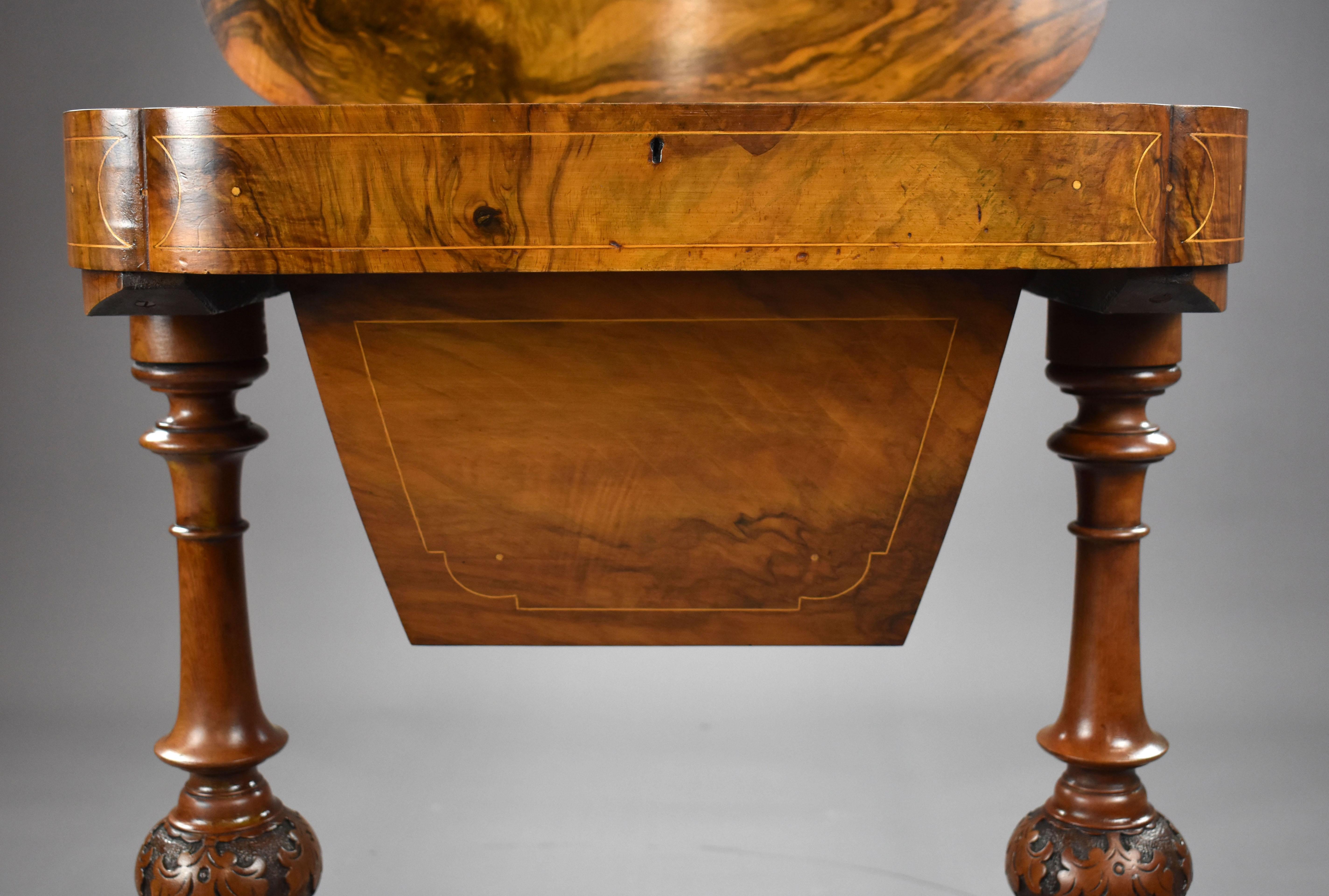 19th Century Victorian Burr Walnut Needlework Table For Sale 6