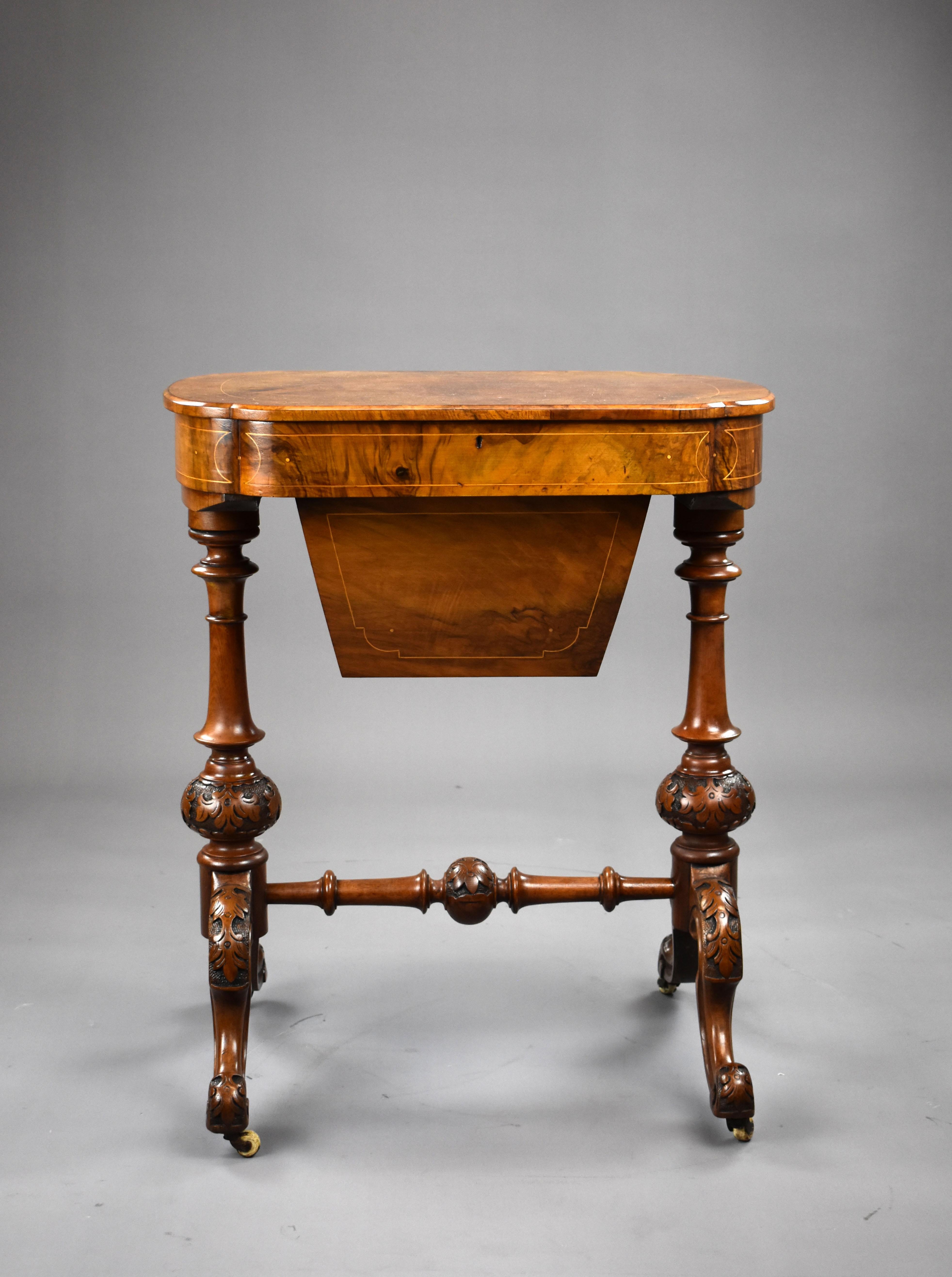 English 19th Century Victorian Burr Walnut Needlework Table For Sale