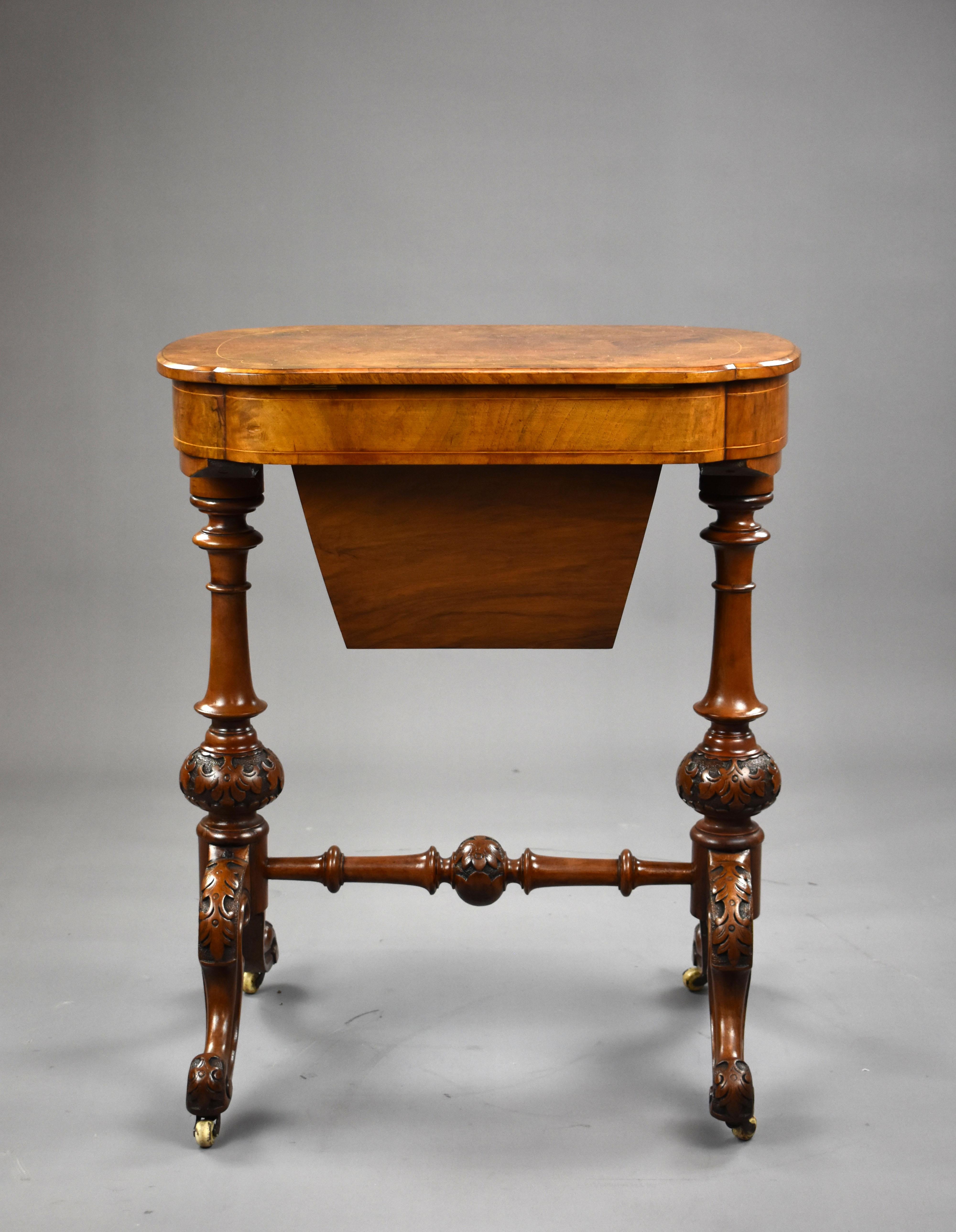 19th Century Victorian Burr Walnut Needlework Table For Sale 1
