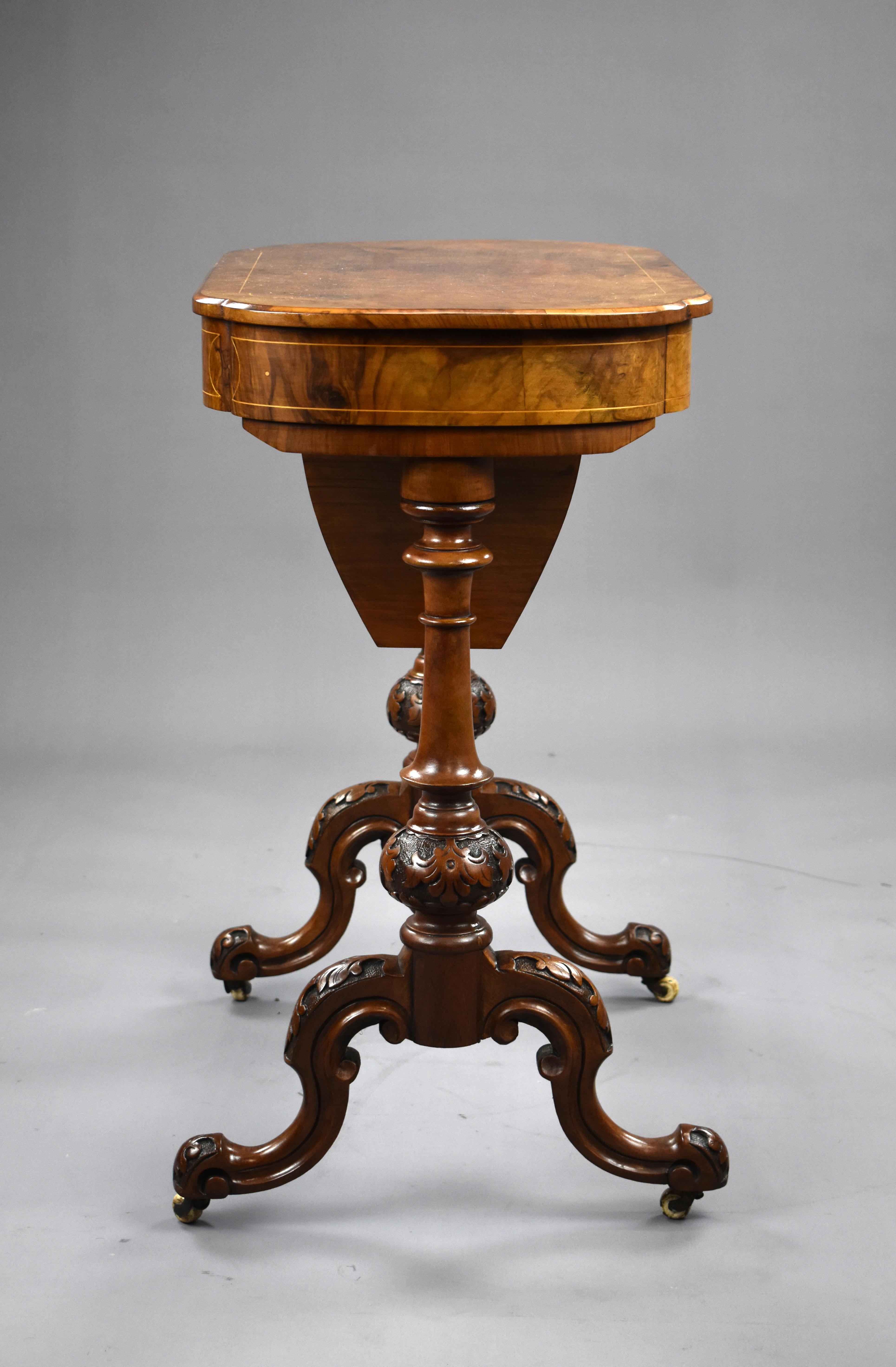 19th Century Victorian Burr Walnut Needlework Table For Sale 2