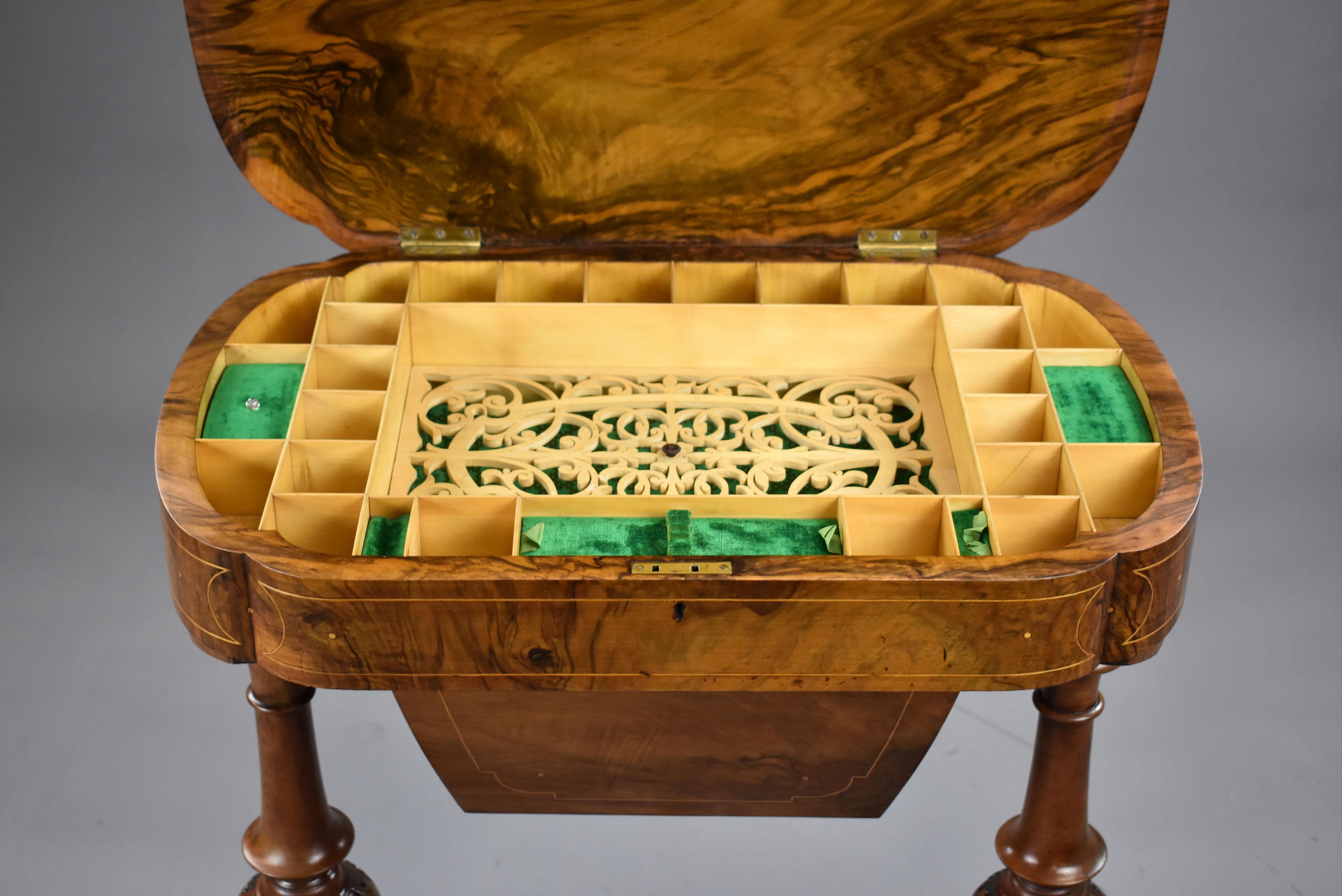 19th Century Victorian Burr Walnut Needlework Table For Sale 4