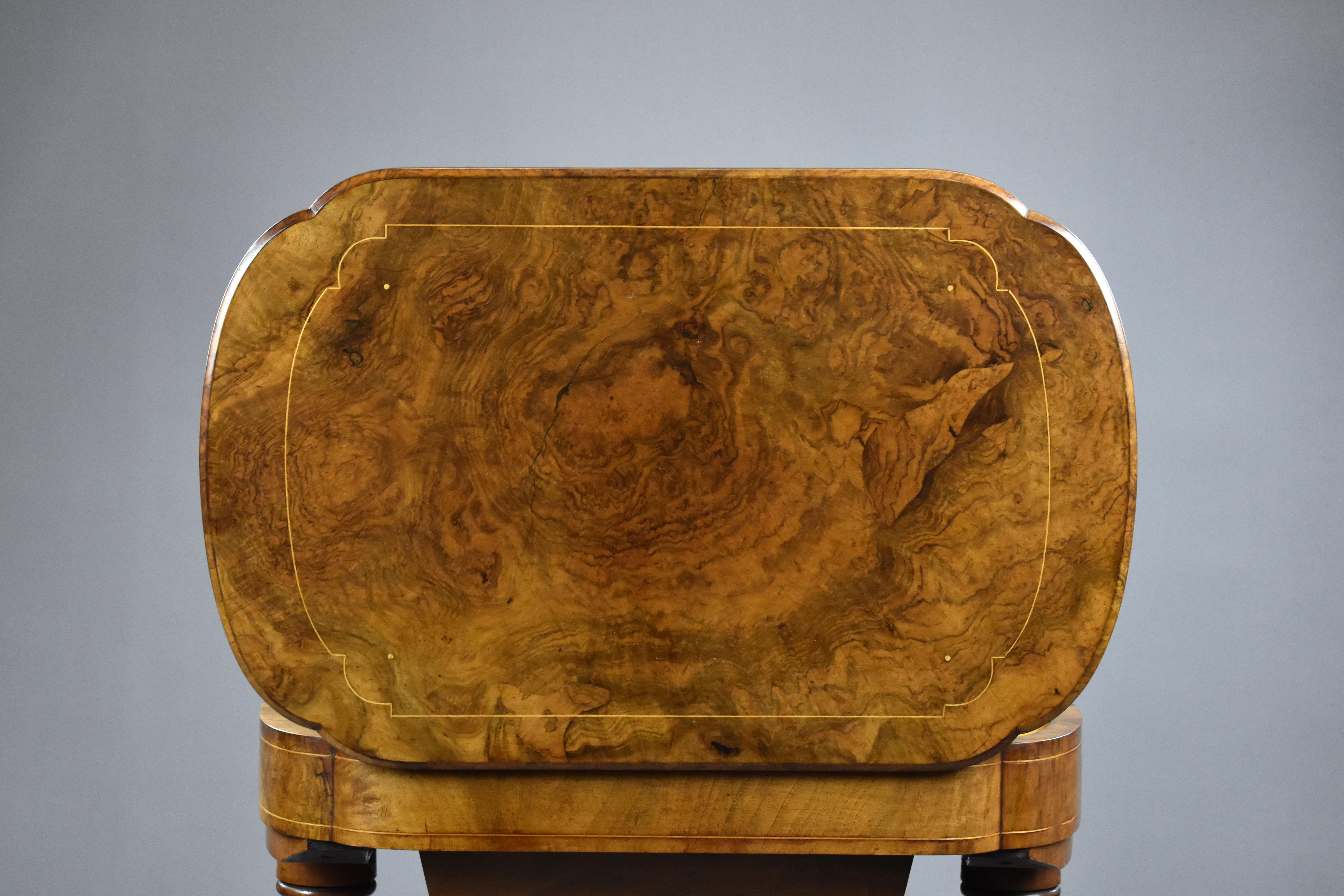 19th Century Victorian Burr Walnut Needlework Table For Sale 5