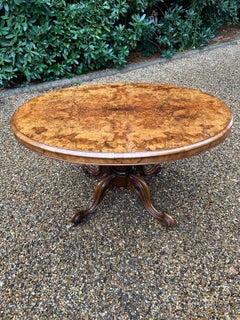 19th Century Victorian Burr Walnut Oval Tilt-Top Breakfast Table