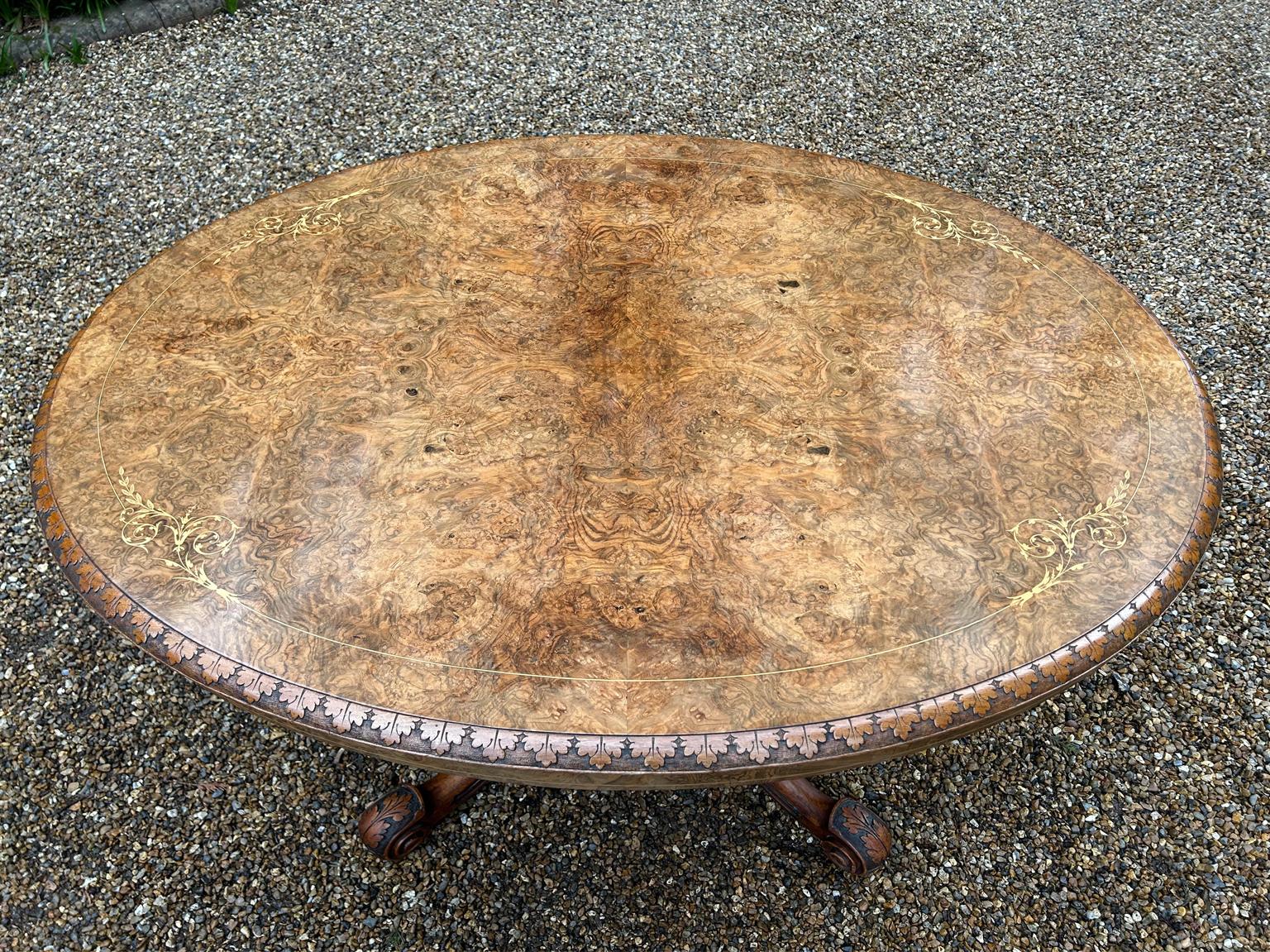 19th Century Victorian Burr Walnut Oval Tilt-Top Breakfast Table 2
