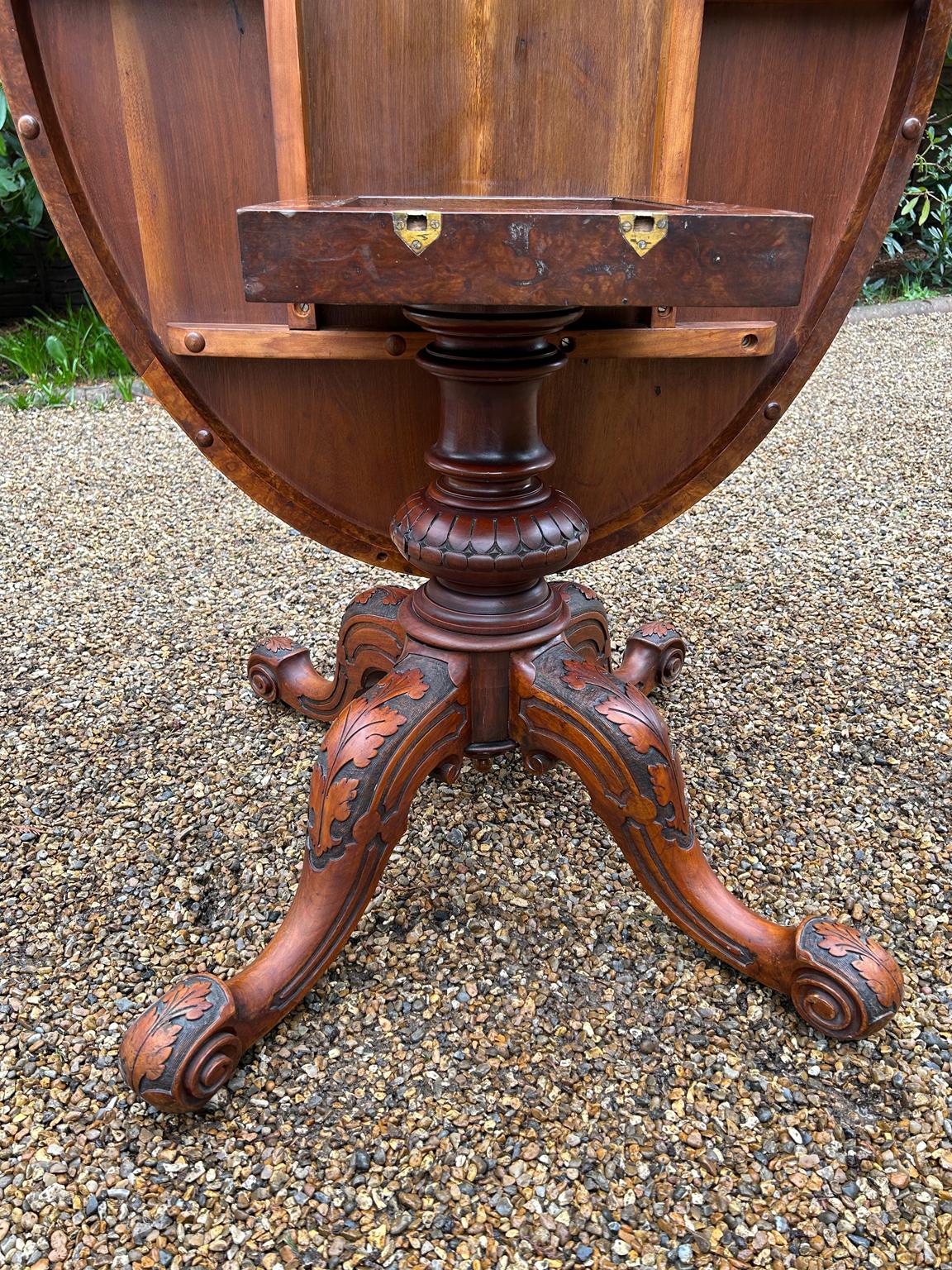 19th Century Victorian Burr Walnut Oval Tilt-Top Breakfast Table 4