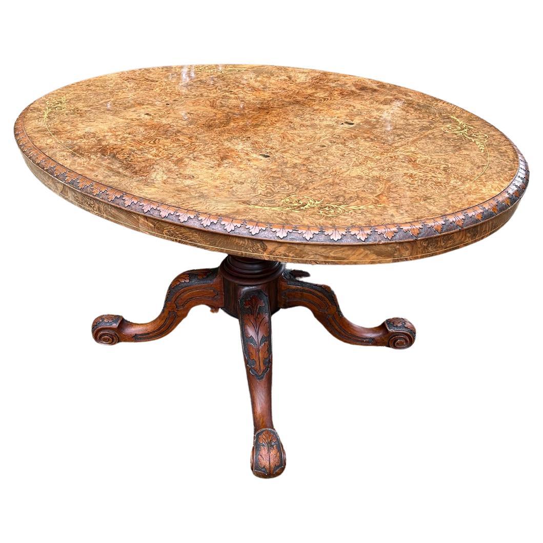 19th Century Victorian Burr Walnut Oval Tilt-Top Breakfast Table