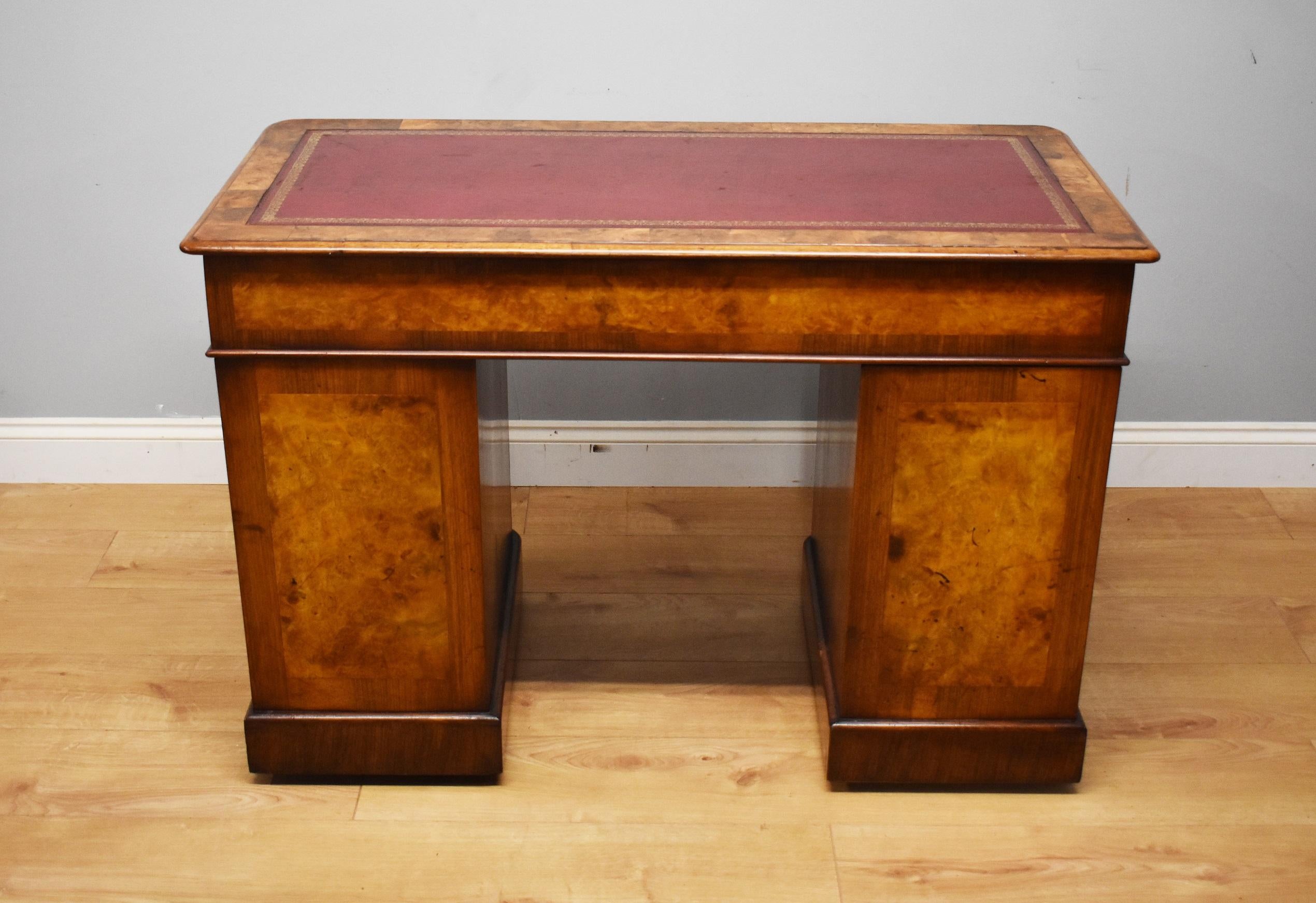 19th Century Victorian Burr Walnut Pedestal Desk 1
