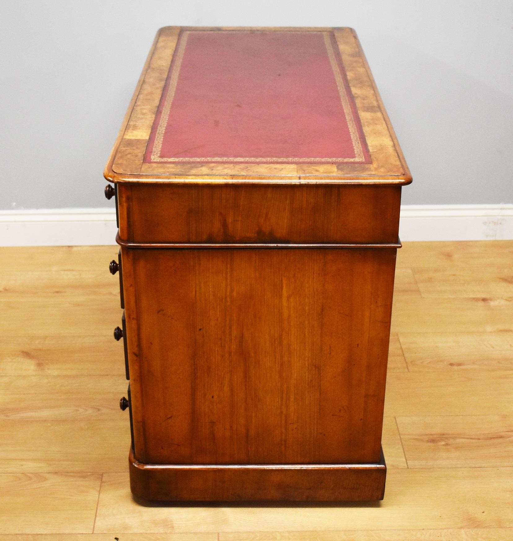 19th Century Victorian Burr Walnut Pedestal Desk 2