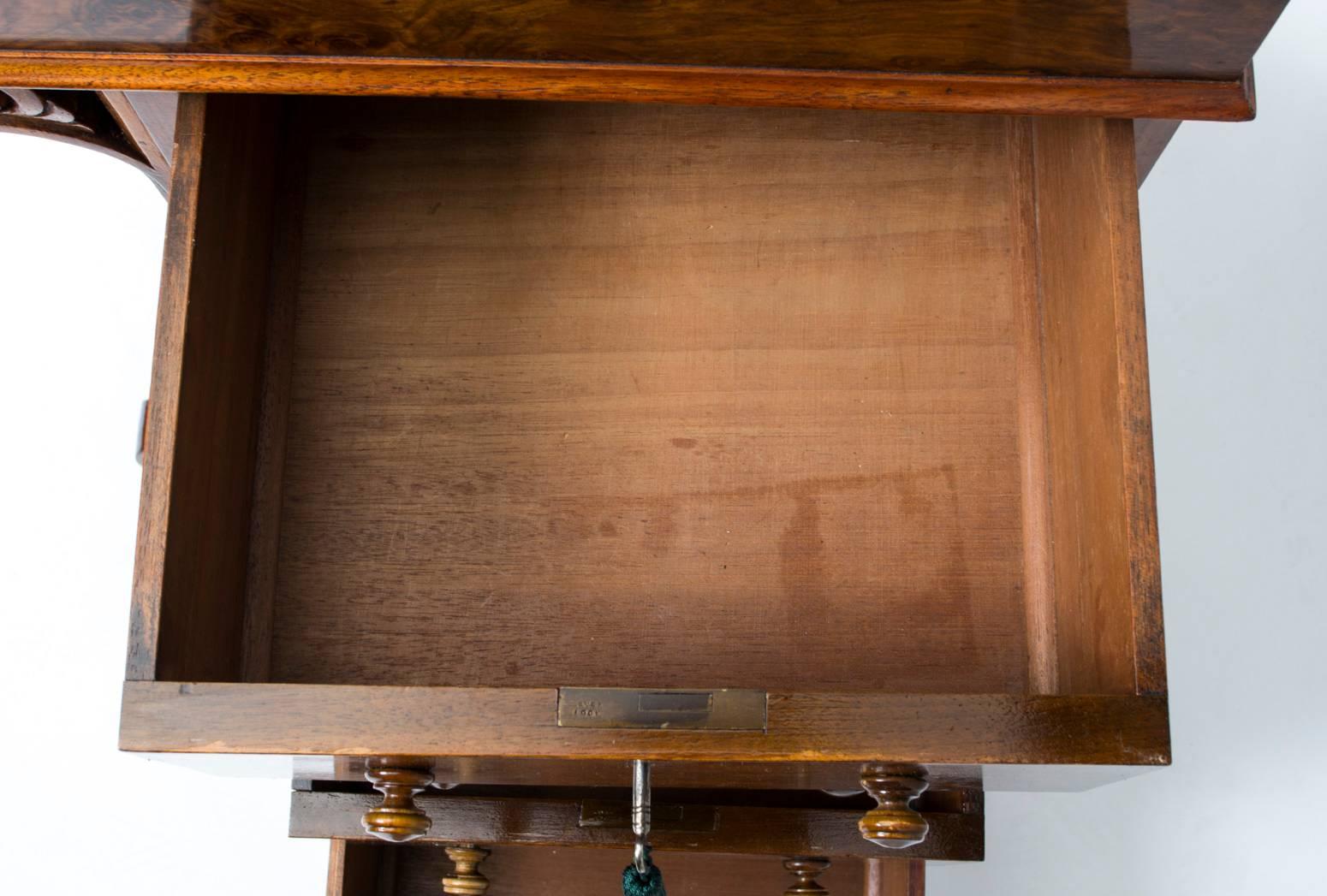 19th Century Victorian Burr Walnut Pop Up Davenport Desk 3