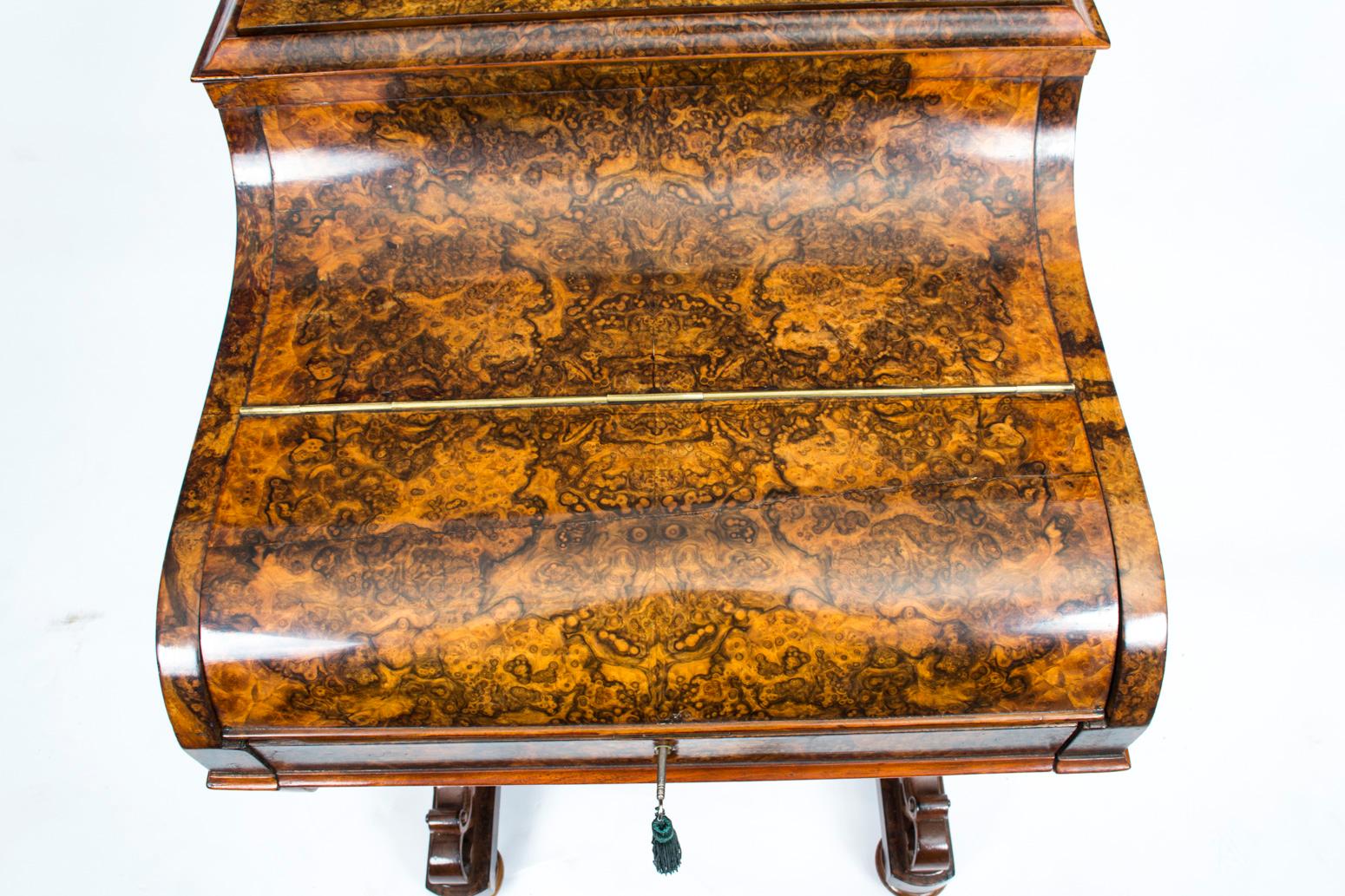 19th Century Victorian Burr Walnut Pop Up Davenport Desk 7