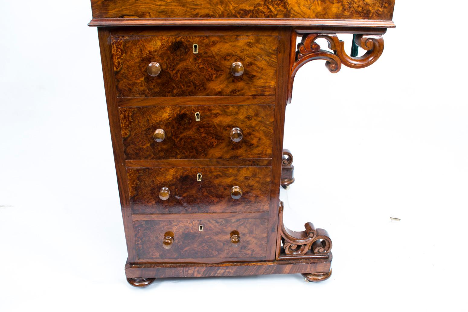 19th Century Victorian Burr Walnut Pop Up Davenport Desk 11