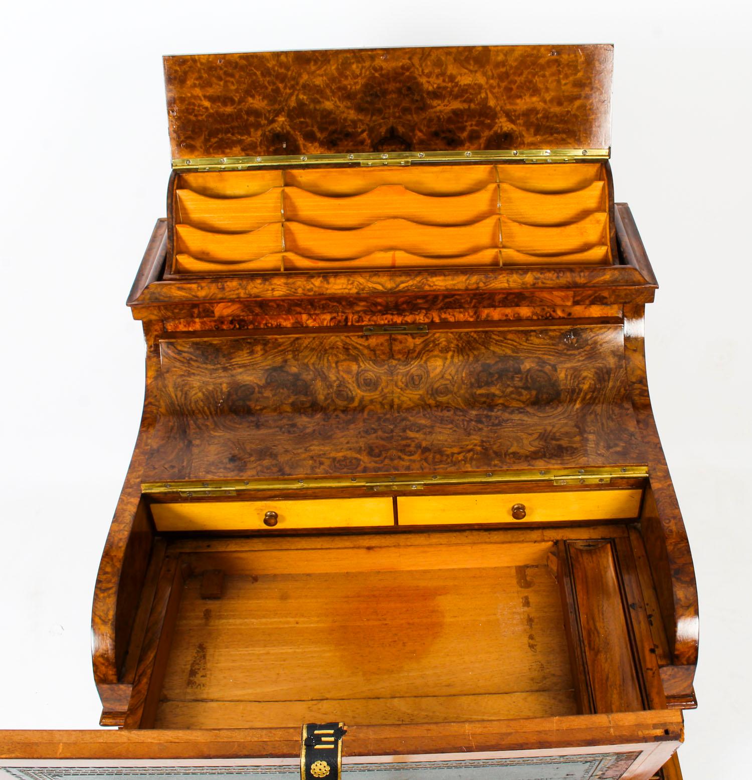 19th Century Victorian Burr Walnut Pop Up Davenport Desk 8