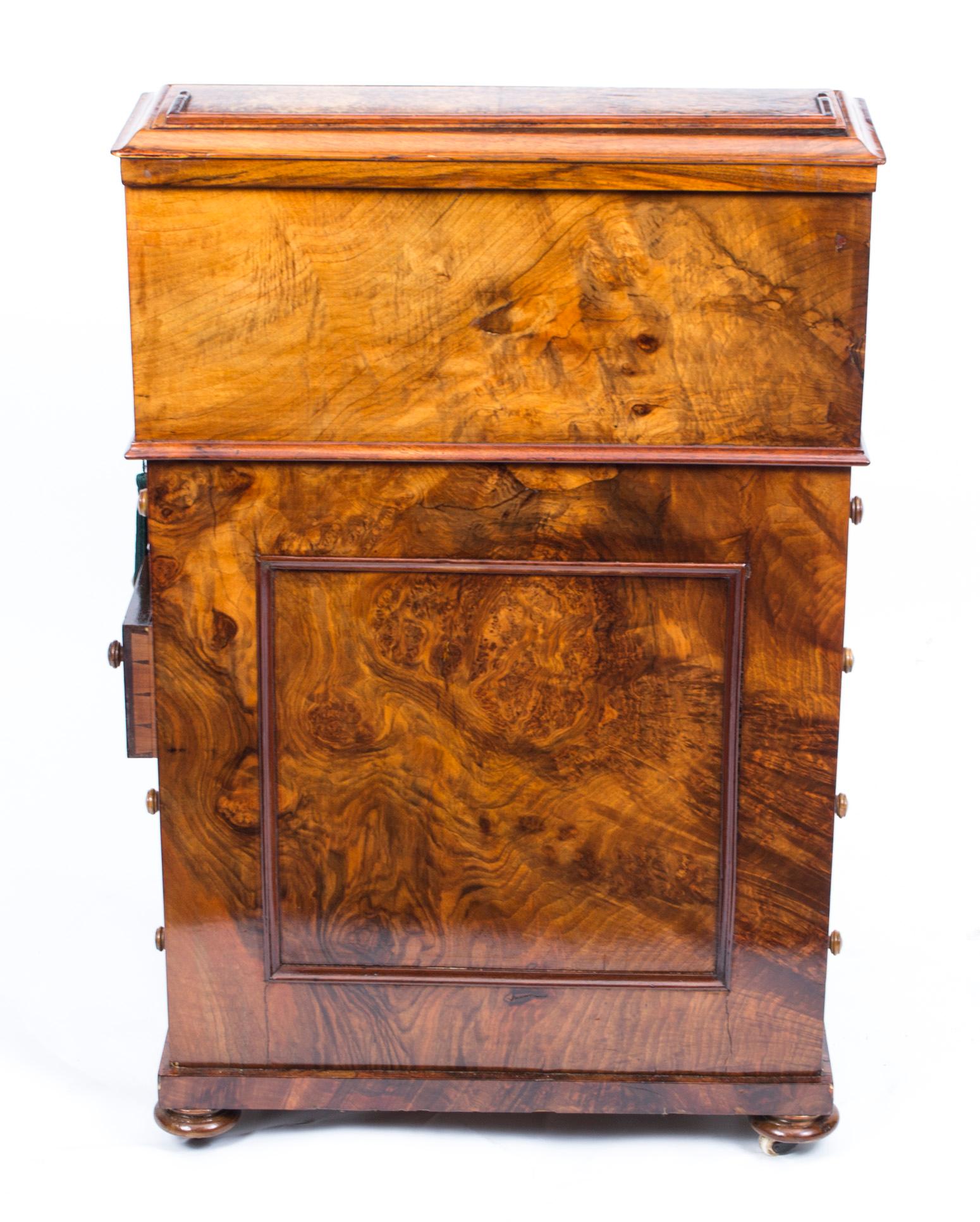 19th Century Victorian Burr Walnut Pop Up Davenport Desk 14