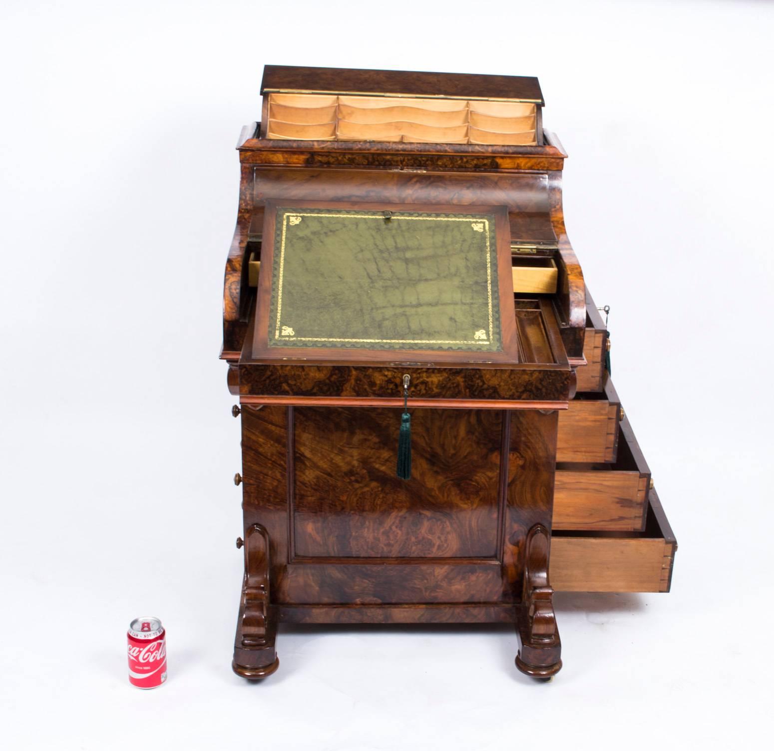 English 19th Century Victorian Burr Walnut Pop Up Davenport Desk