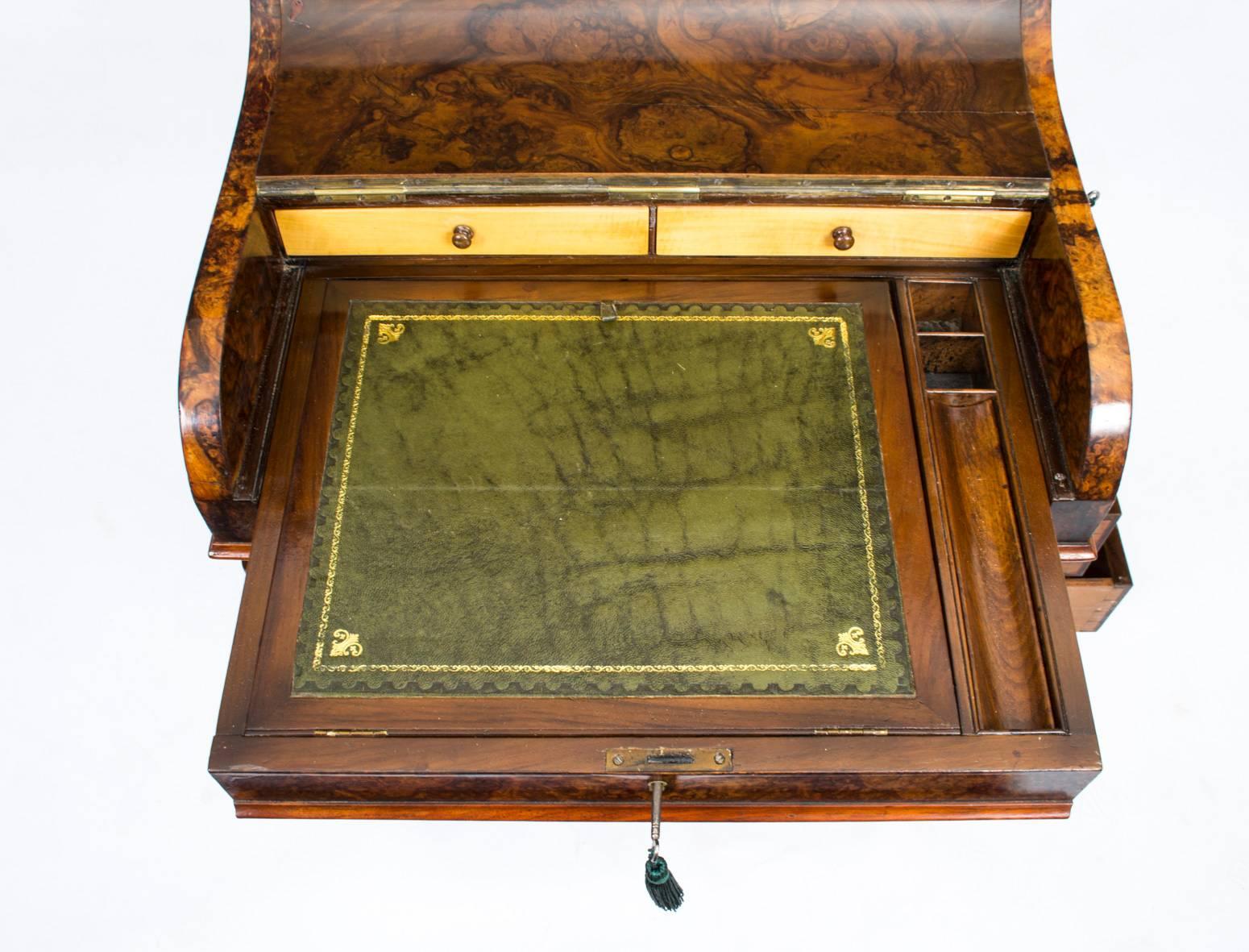 19th Century Victorian Burr Walnut Pop Up Davenport Desk 1