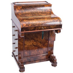 19th Century Victorian Burr Walnut Pop Up Davenport Desk
