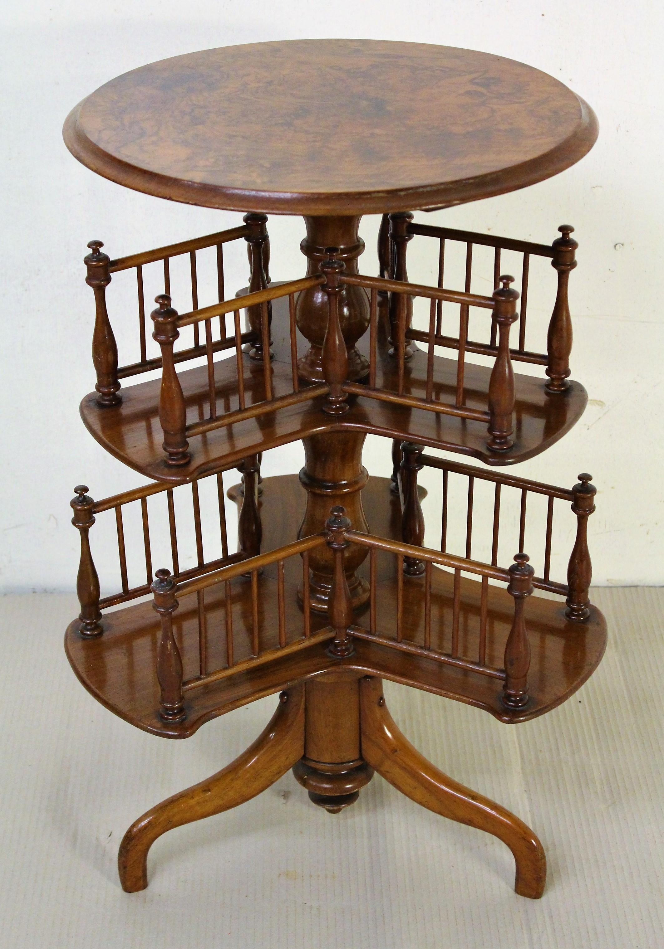 Late 19th Century 19th Century Victorian Burr Walnut Revolving 2-Tier Book Table